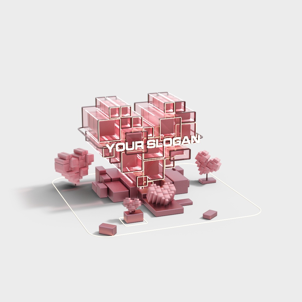 情人节心形打卡美陈3D模型