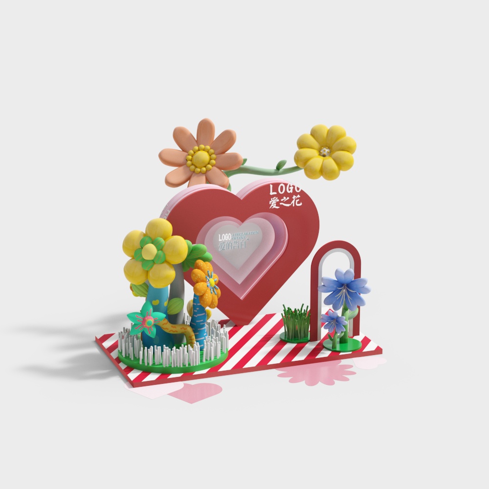 爱心卡通花朵情人节美陈3D模型