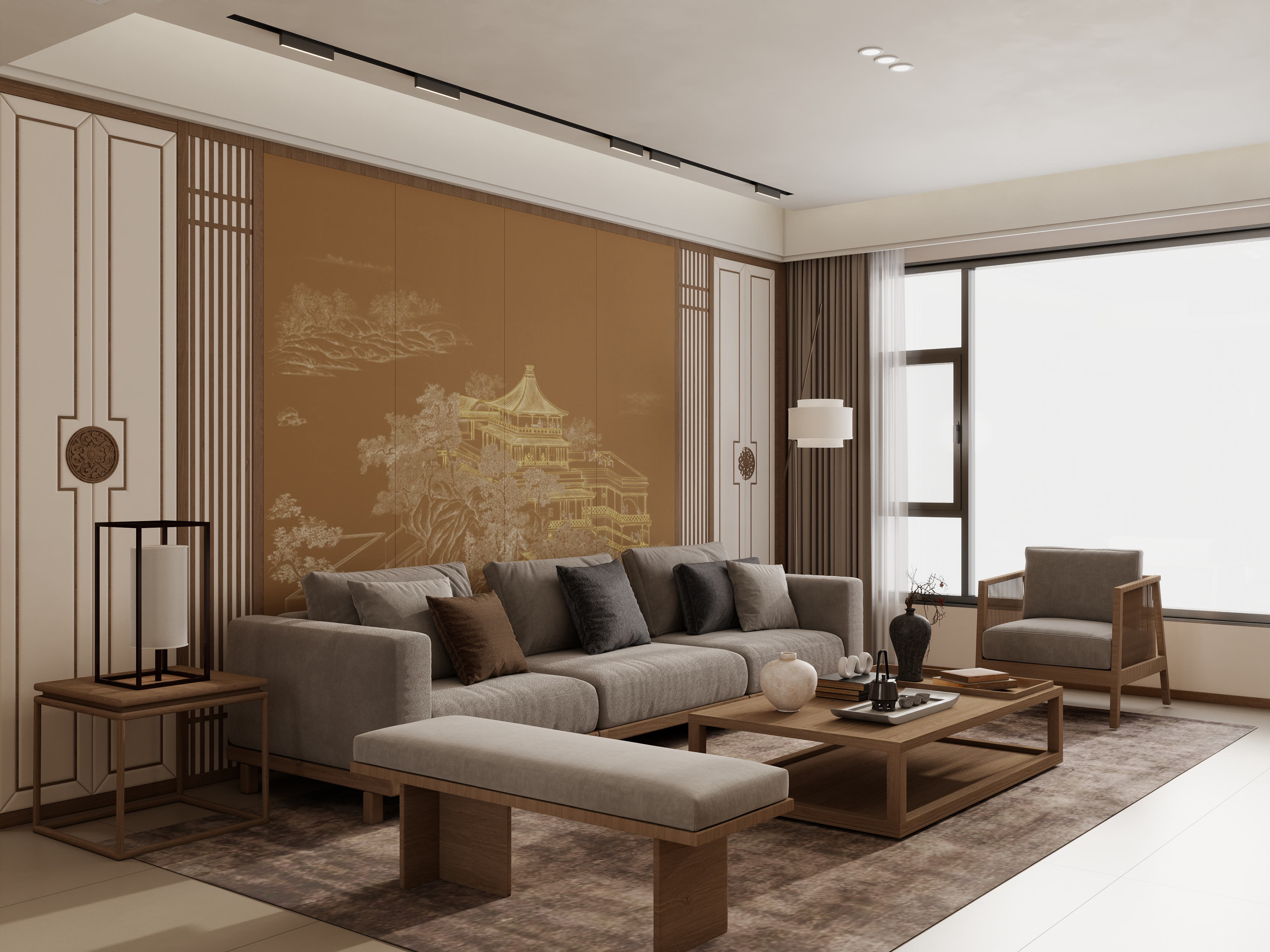 李佳洋-瑞仕尚城117平新中式3室装修效果图