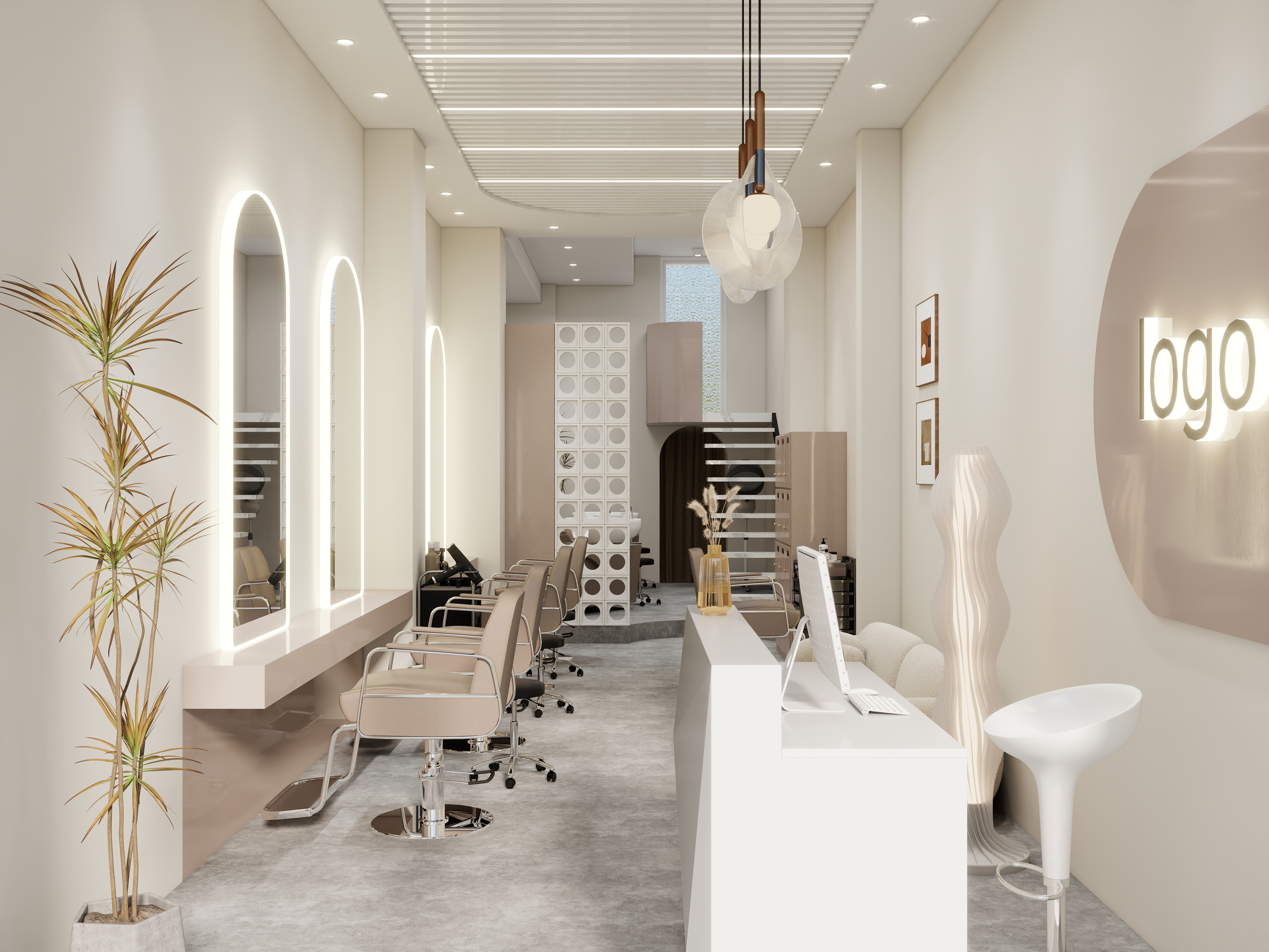 方屿空间设计工作室-奶油风理发店-装修设计方案