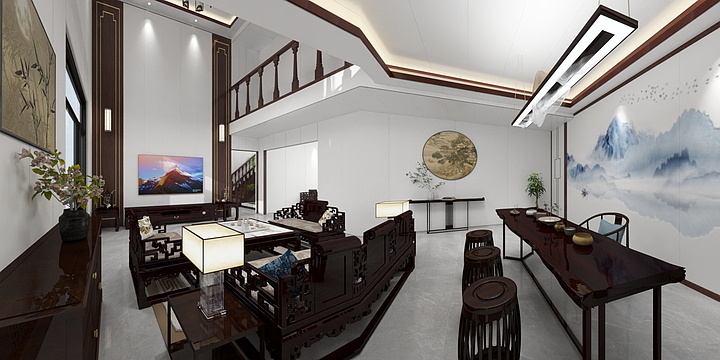 澜渊设计师-璧山雷总中式别墅效果图-装修设计方案