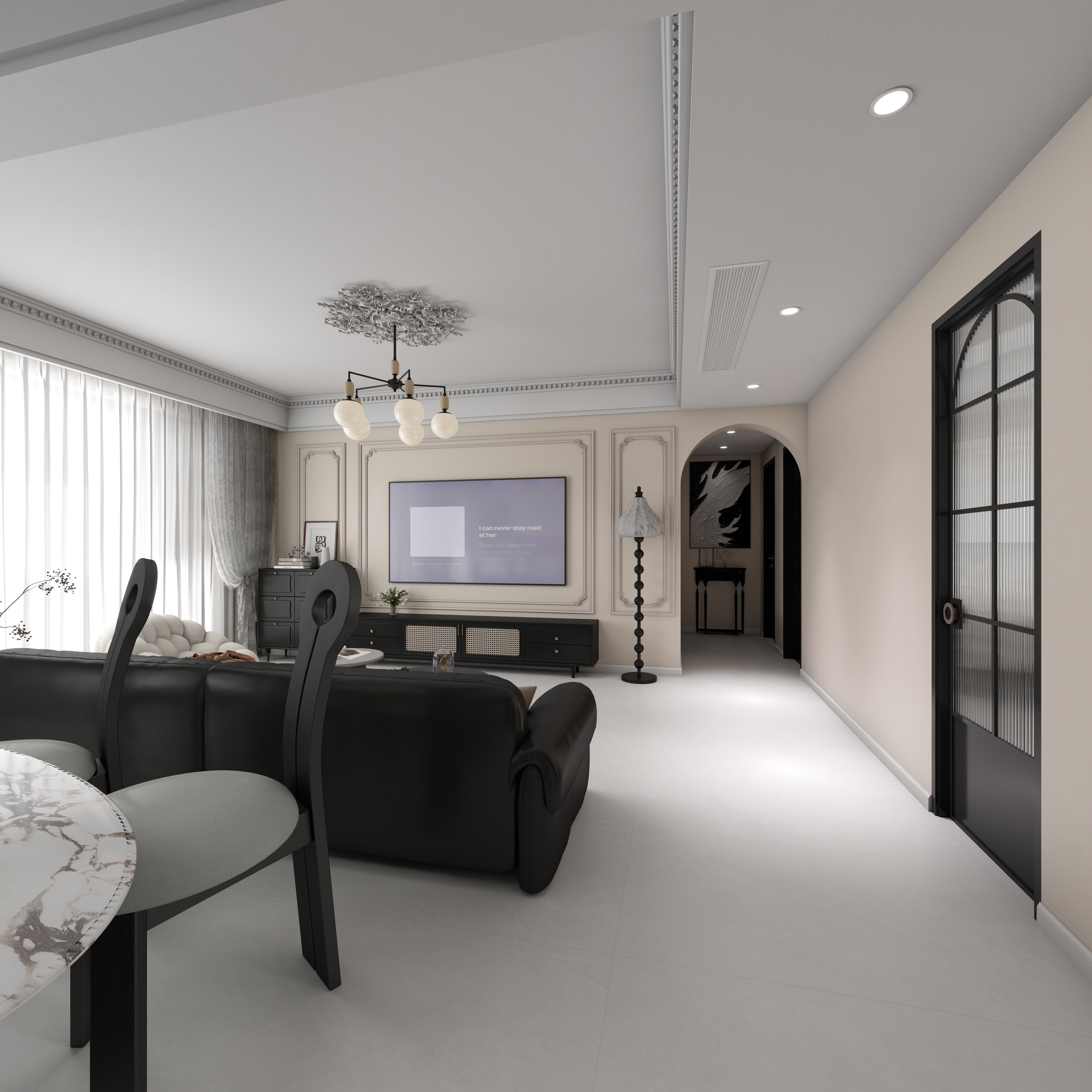 设计师一撇子浩-万卷山河-黑白法式风格装修效果图