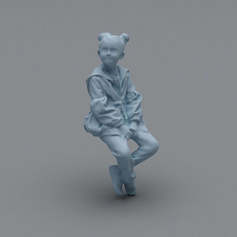 小孩女坐姿103D模型