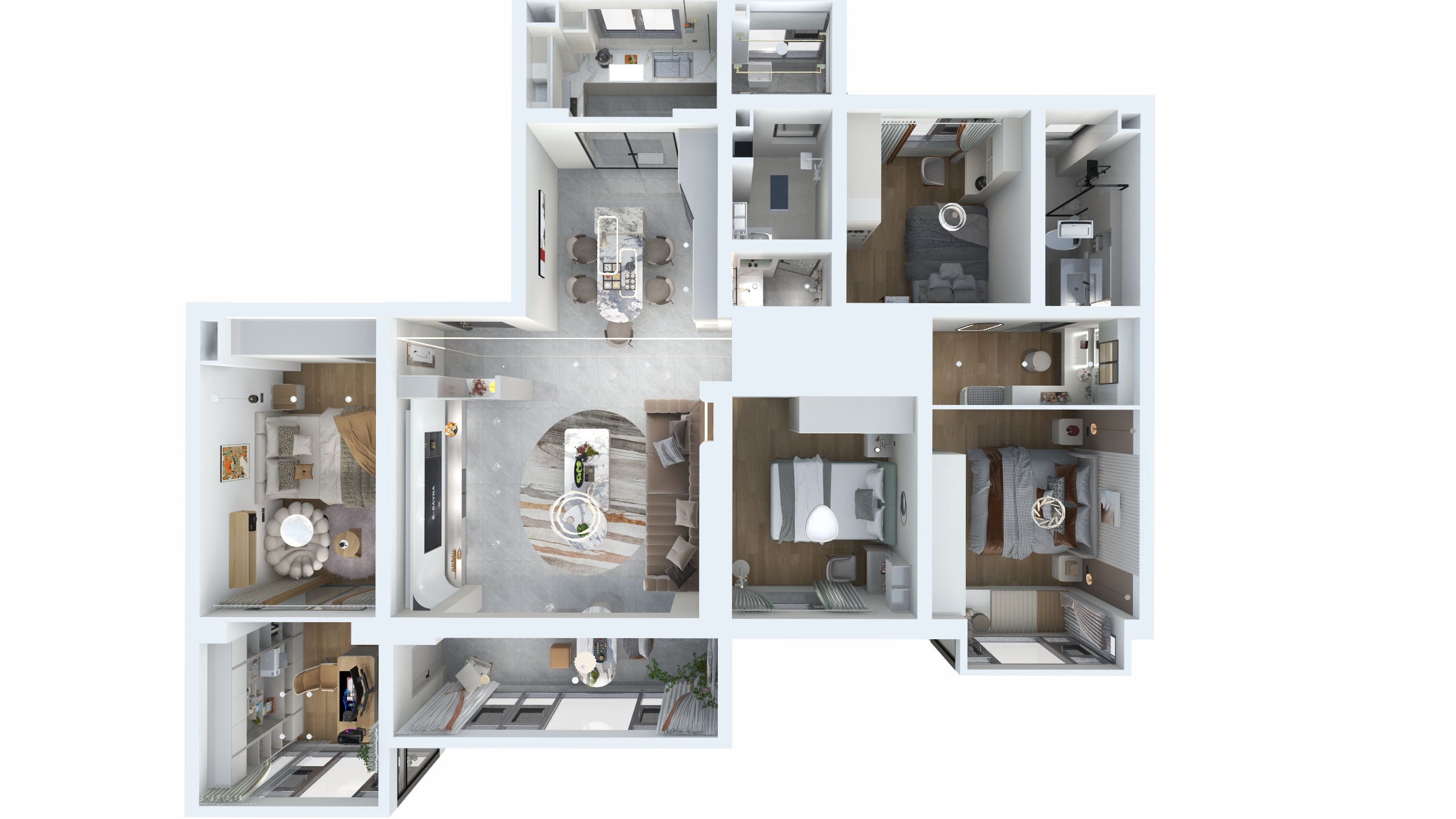 设计师汤大王-九棠晴屿效果图现代风格-无主灯-装修设计方案