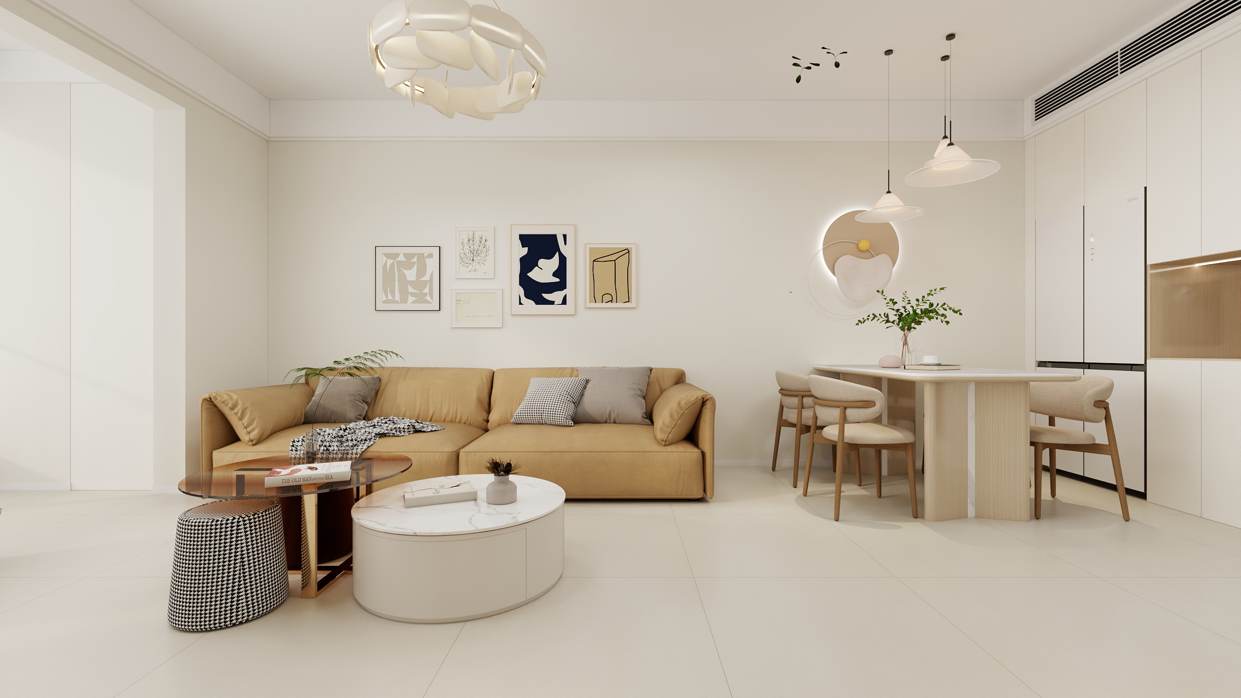 李青越-100平方现代奶油三居室样板间装修效果图