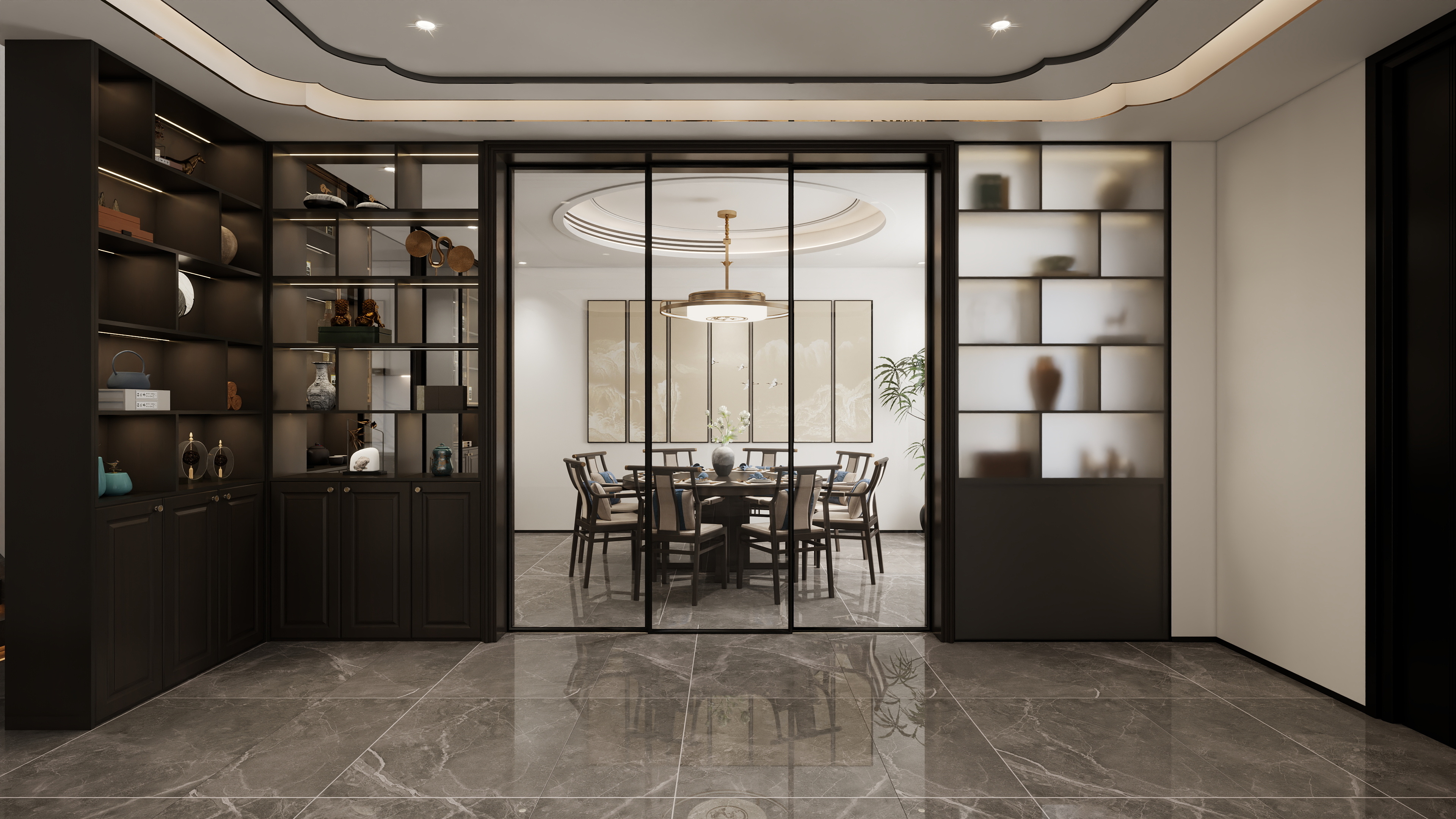 孙有权-『簪星曳月』510平丨新中式+现代简约挑空别墅装修效果图