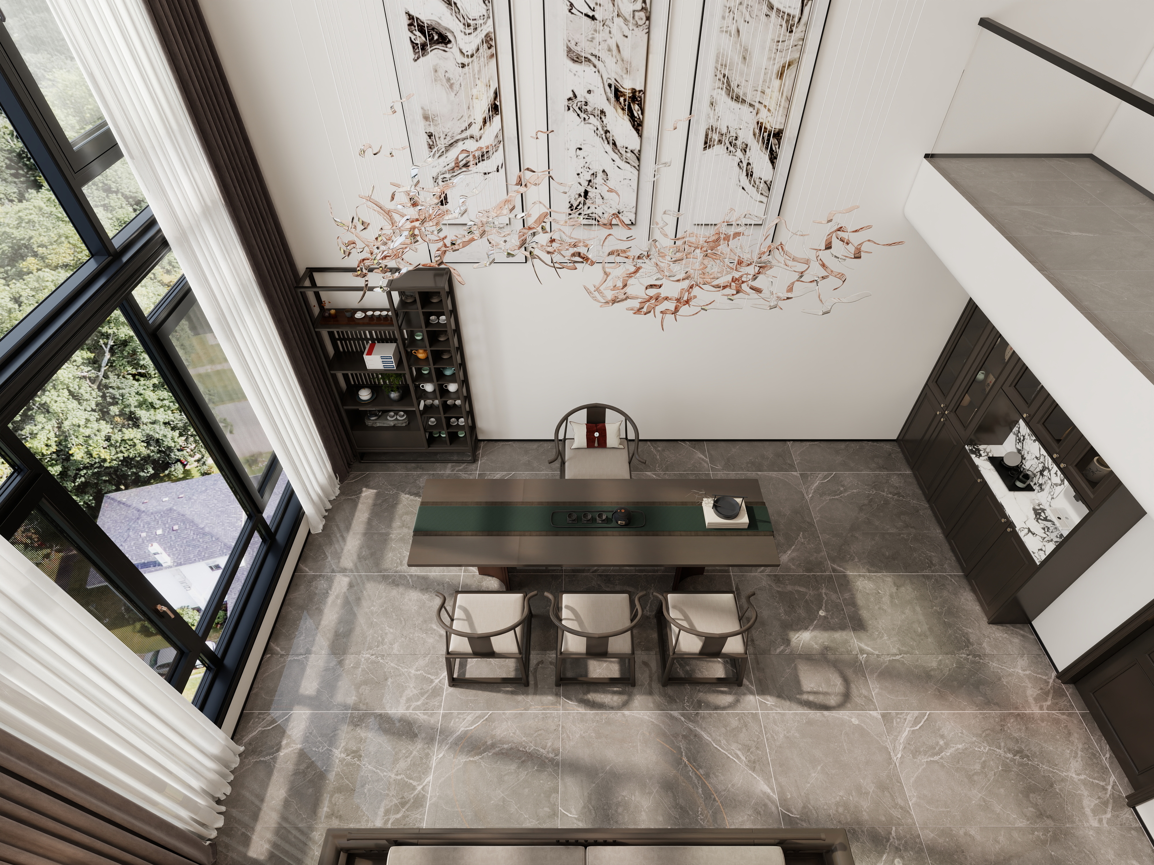 孙有权-『簪星曳月』510平丨新中式+现代简约挑空别墅装修效果图