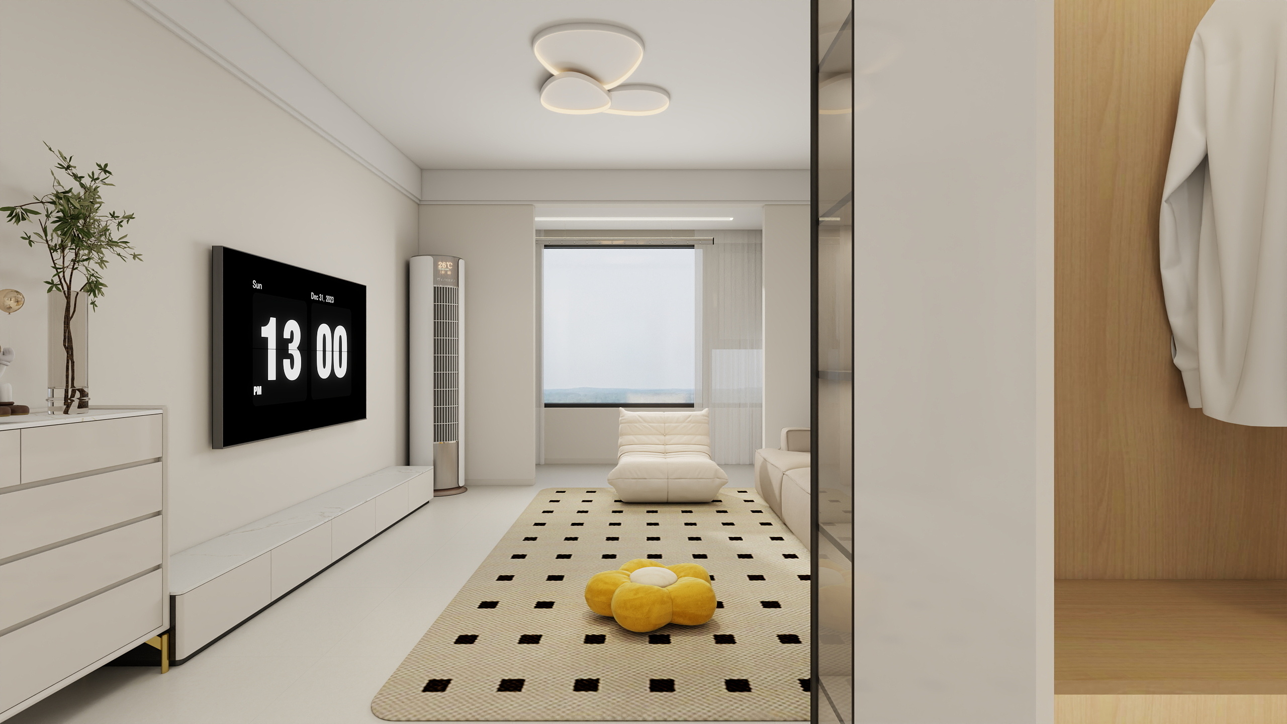 李青越-93方原木风两居室样板间装修效果图