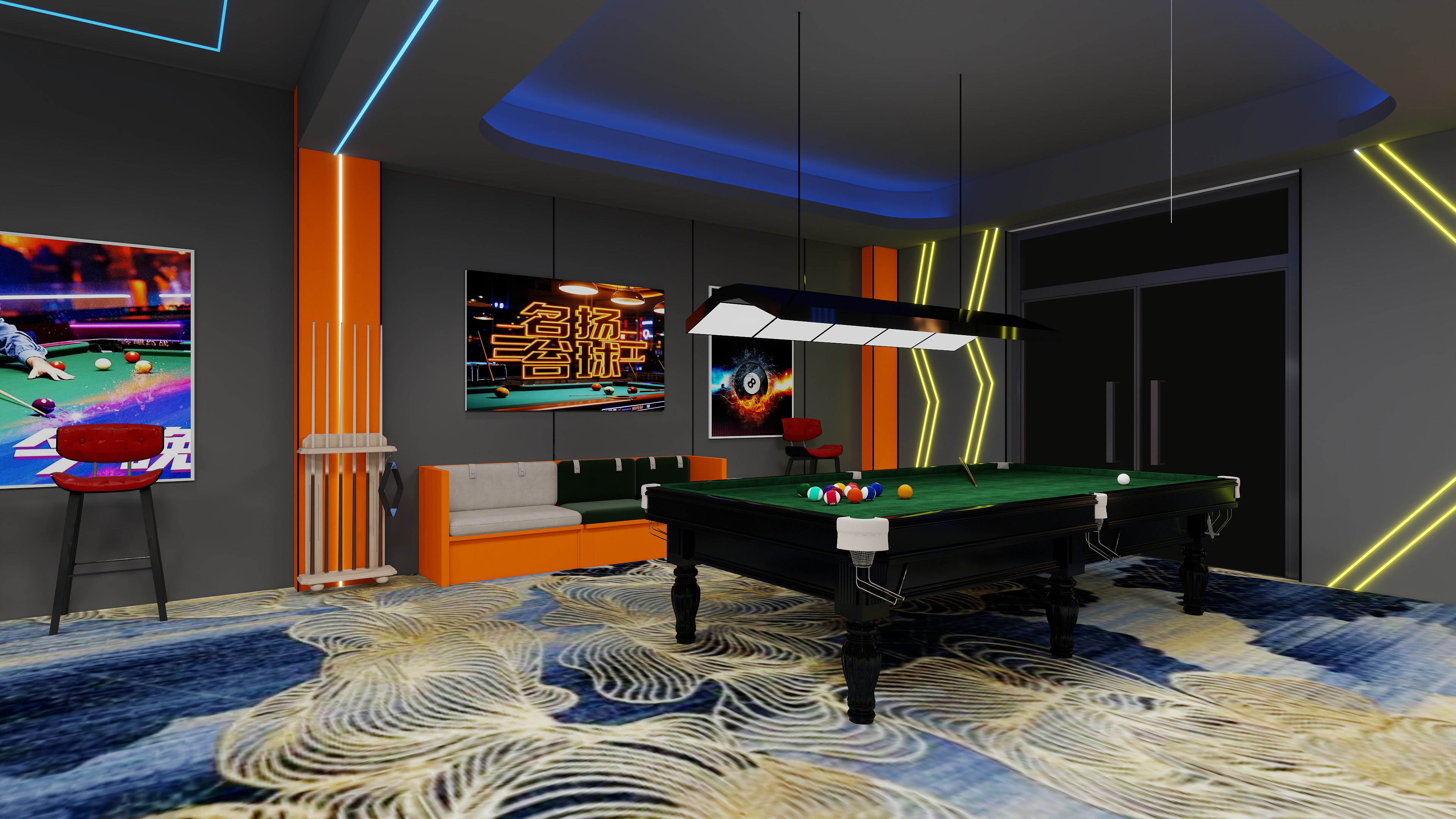 效果图代画-小曹-名扬台球厅-丽景华庭对面-装修设计方案