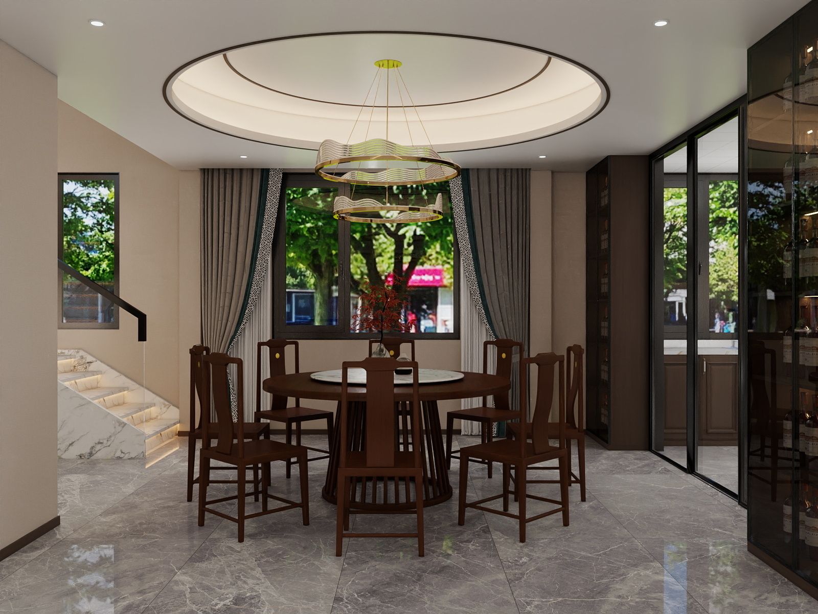 吴爽-453m²新中式风格设计装修效果图