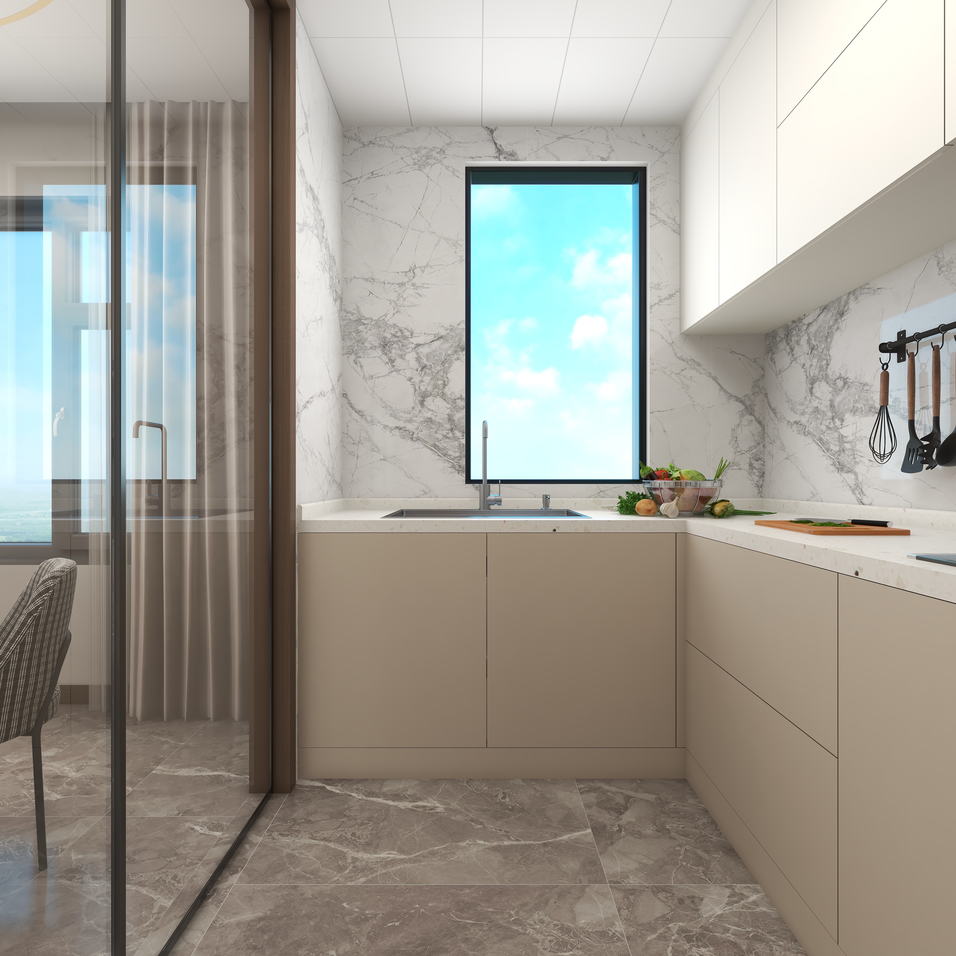 李青越-100平方新中式客餐厅样板间装修效果图