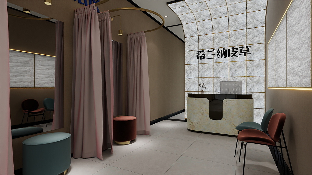 莲成装饰装修设计-蒂兰纳皮草-拱形形象墙-装修设计方案