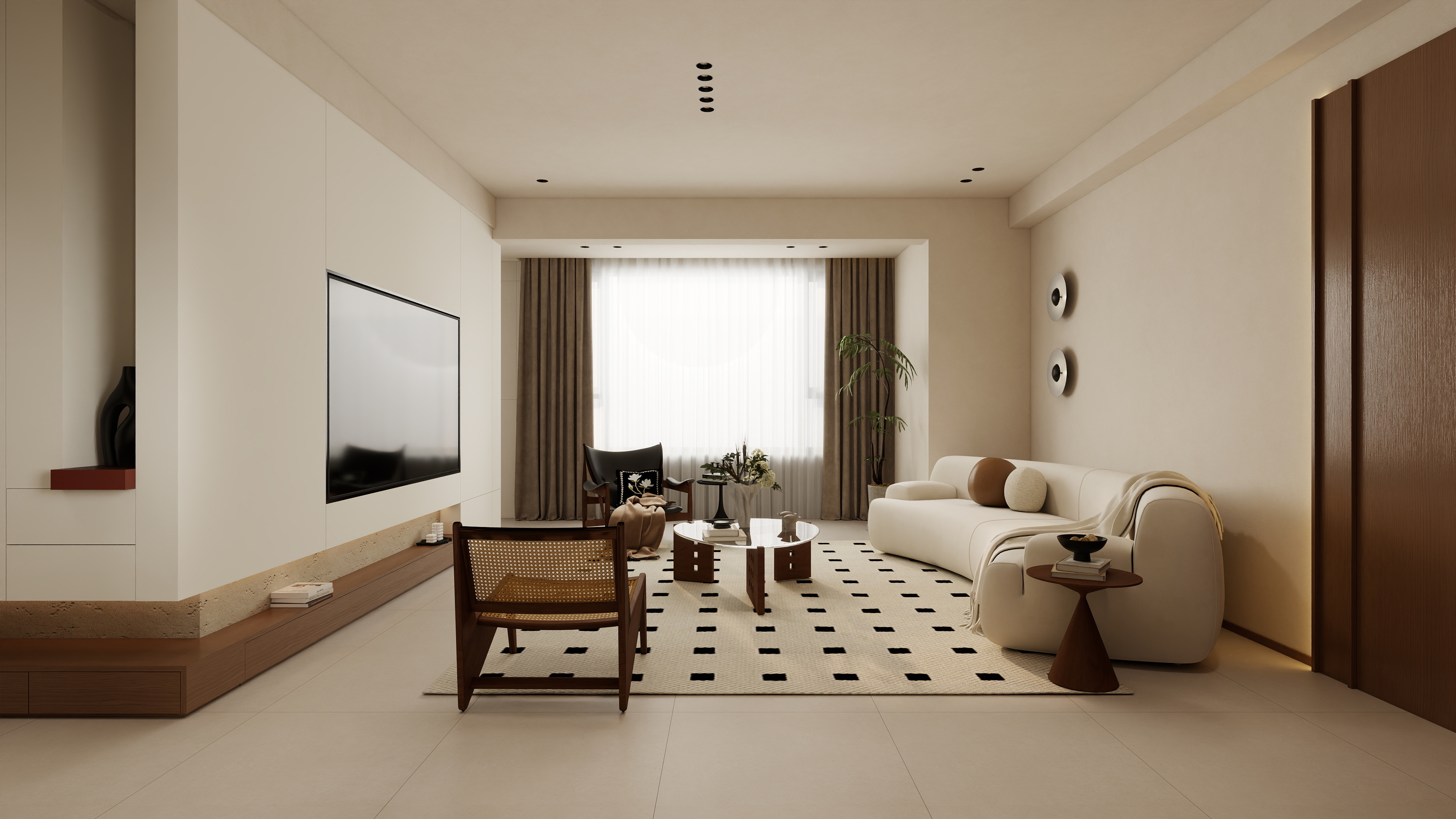 不梵设计-119㎡中古风2室装修效果图