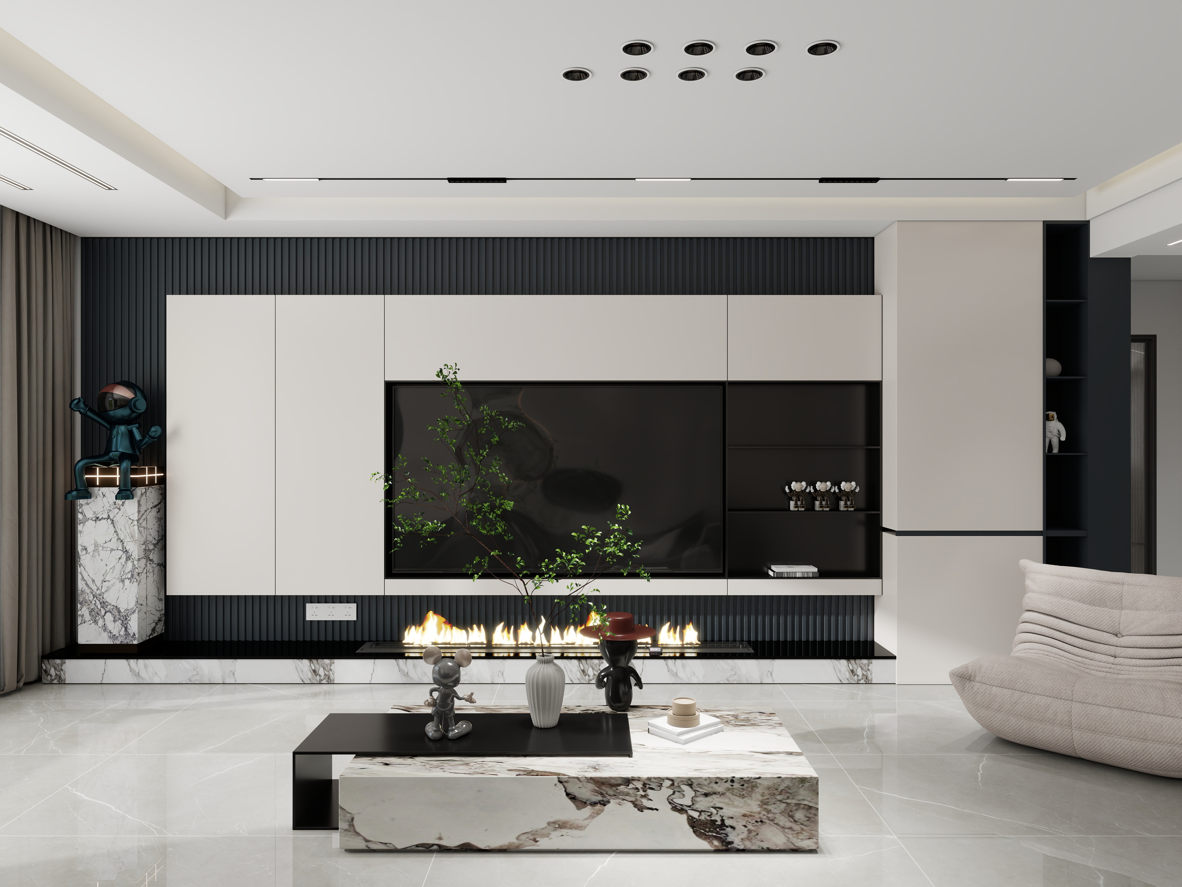 设计师石宏月-豪泰御府100平3室2厅1厨1卫黑白灰无主灯设计-装修设计方案