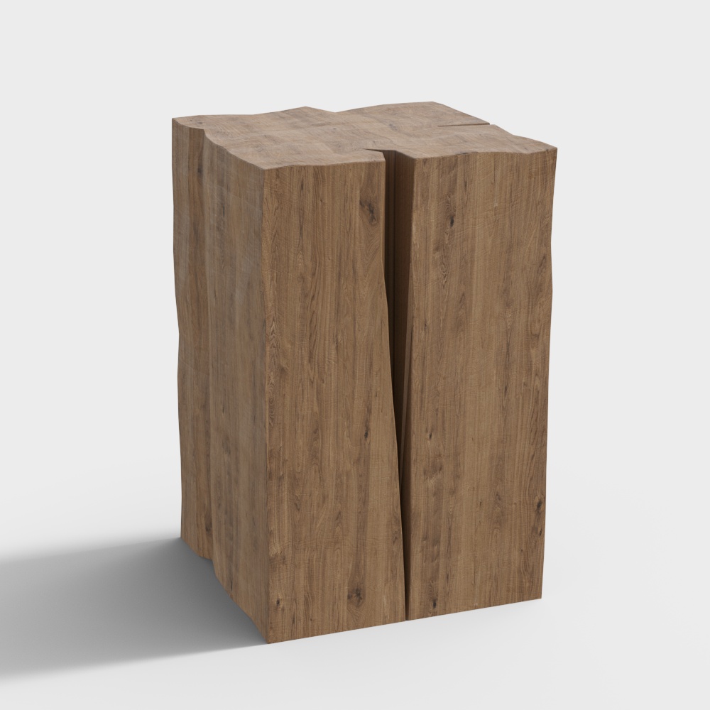 侘寂风木头坐凳3D模型