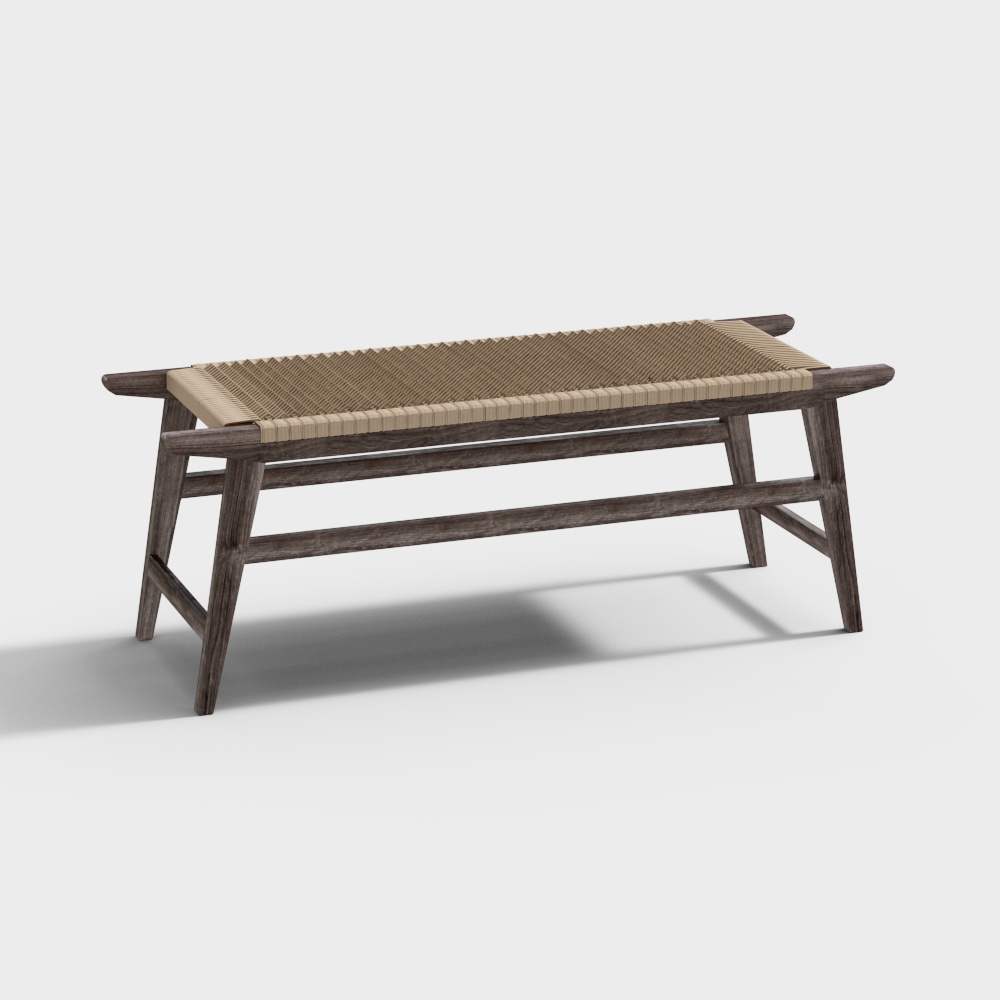 藤编长凳3D模型