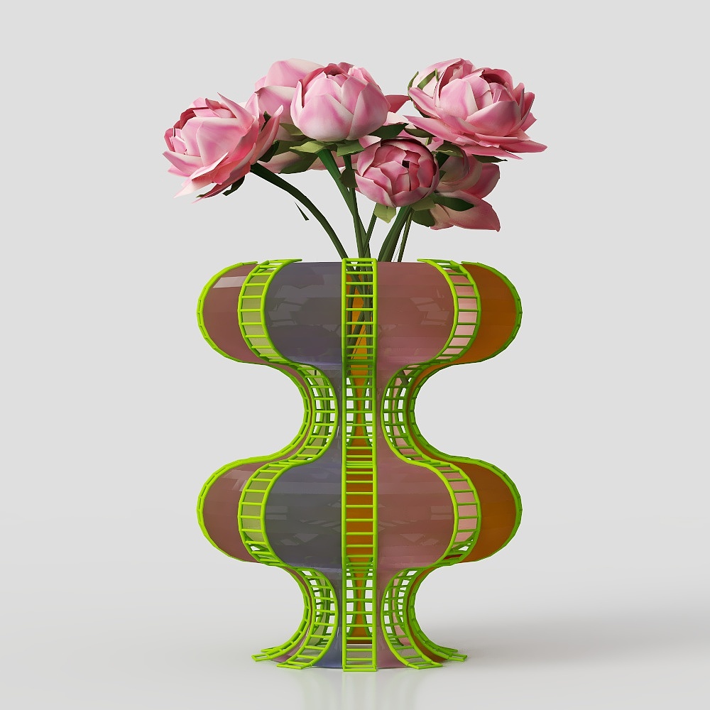 现代金属花瓶花艺3D模型