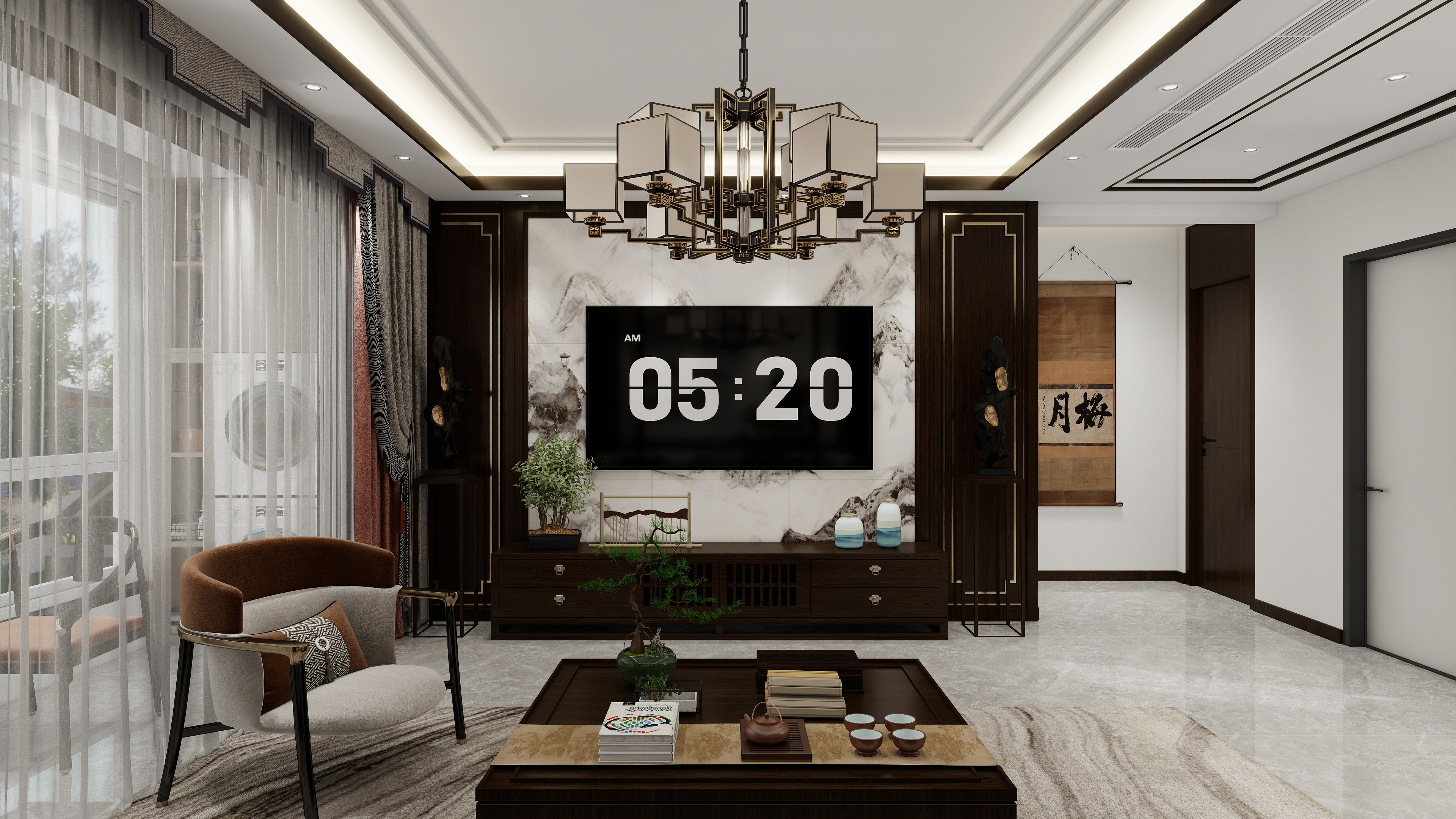 王浩宇乖-新中式客餐厅-装修设计方案