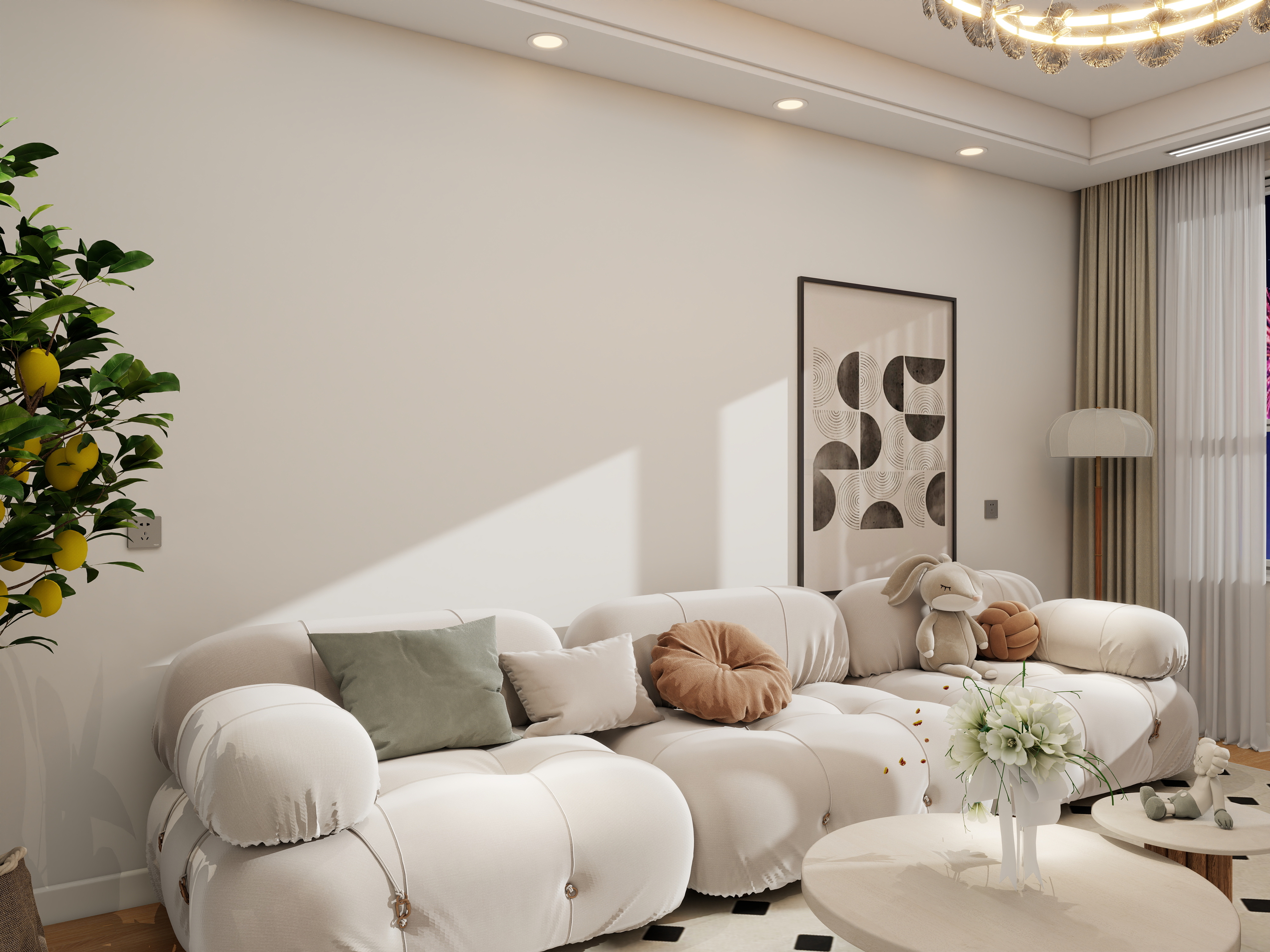 全案设计师张红-旭日兰庭小区76㎡2室-极简奶油风格-装修设计方案