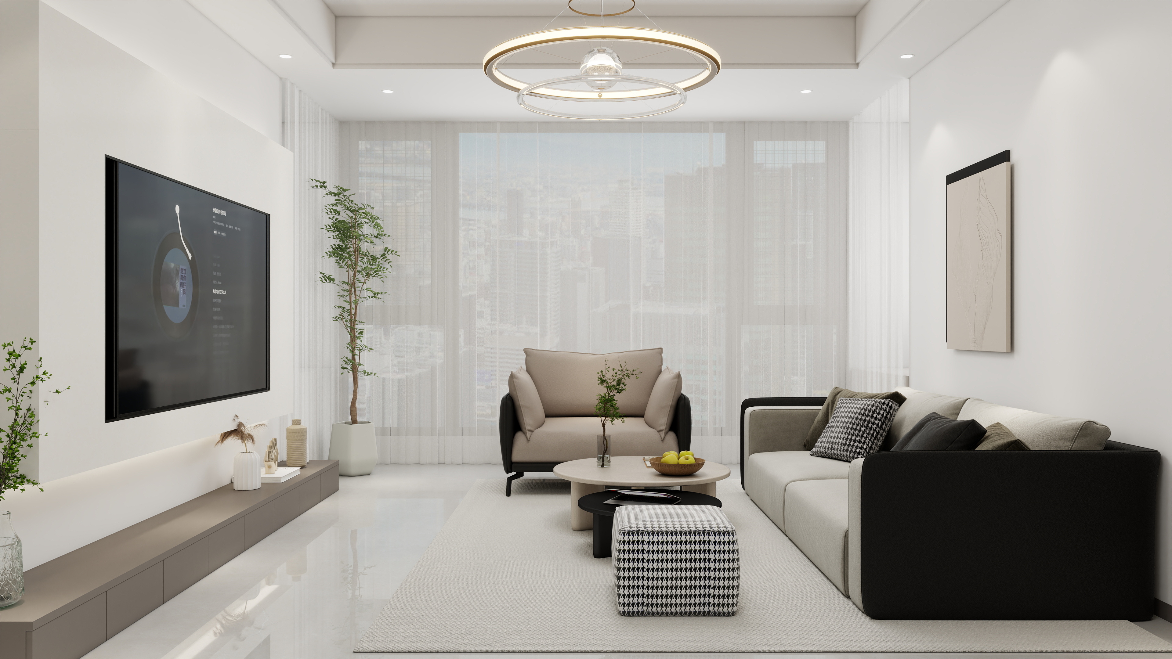 李青越-104方现代风格三居室装修效果图