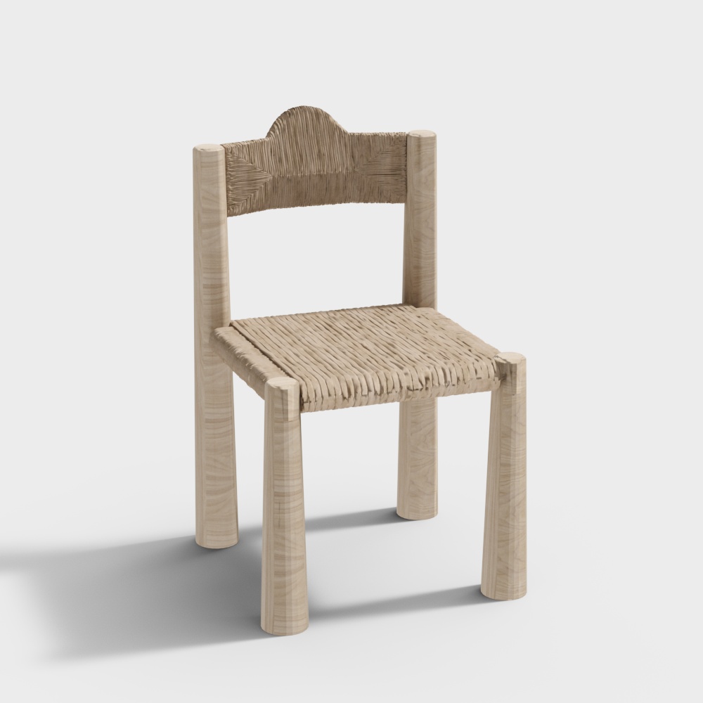 木质藤编靠背椅3D模型