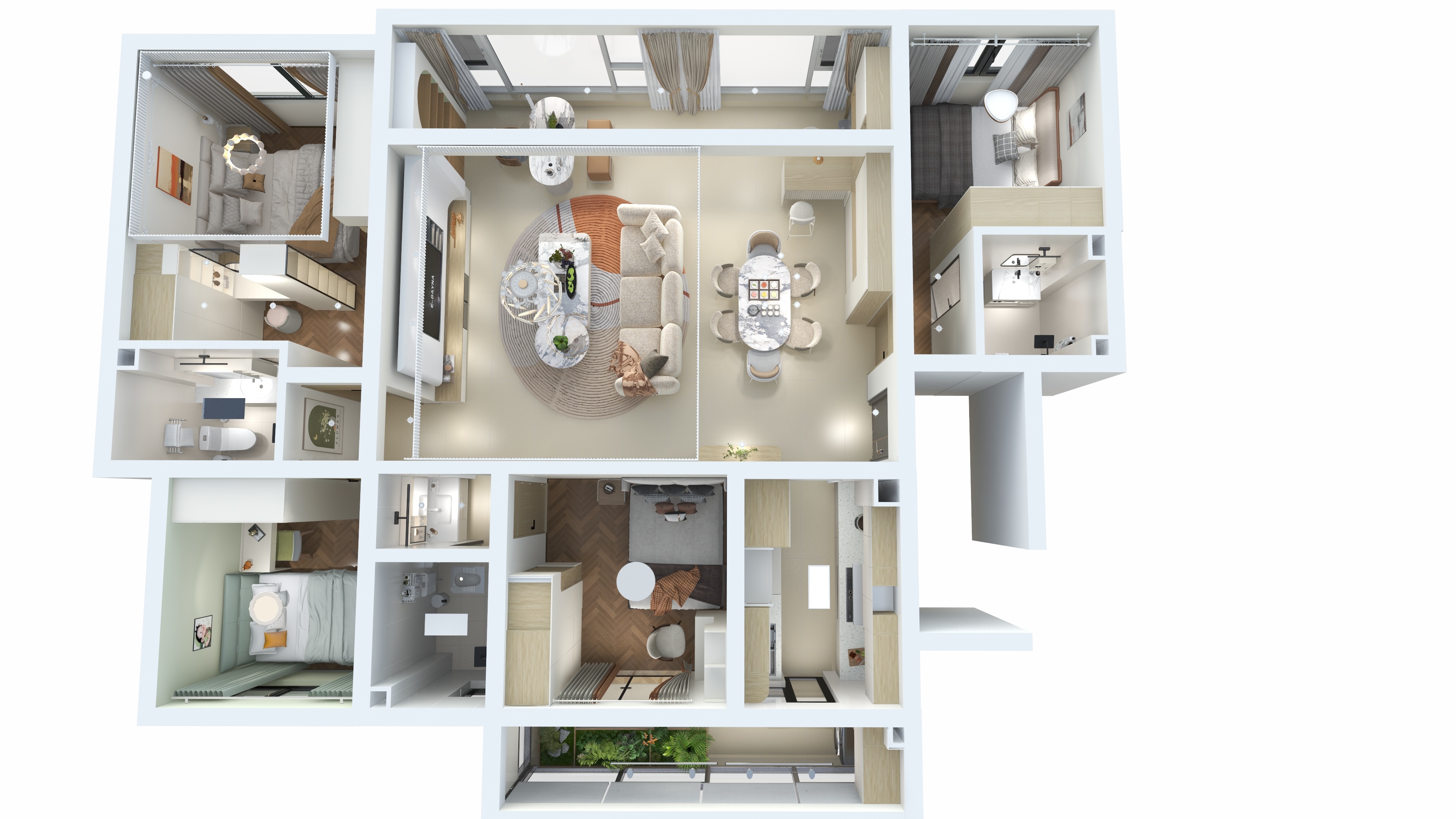 设计师汤大王-平山院子效果图-奶油风格-装修设计方案