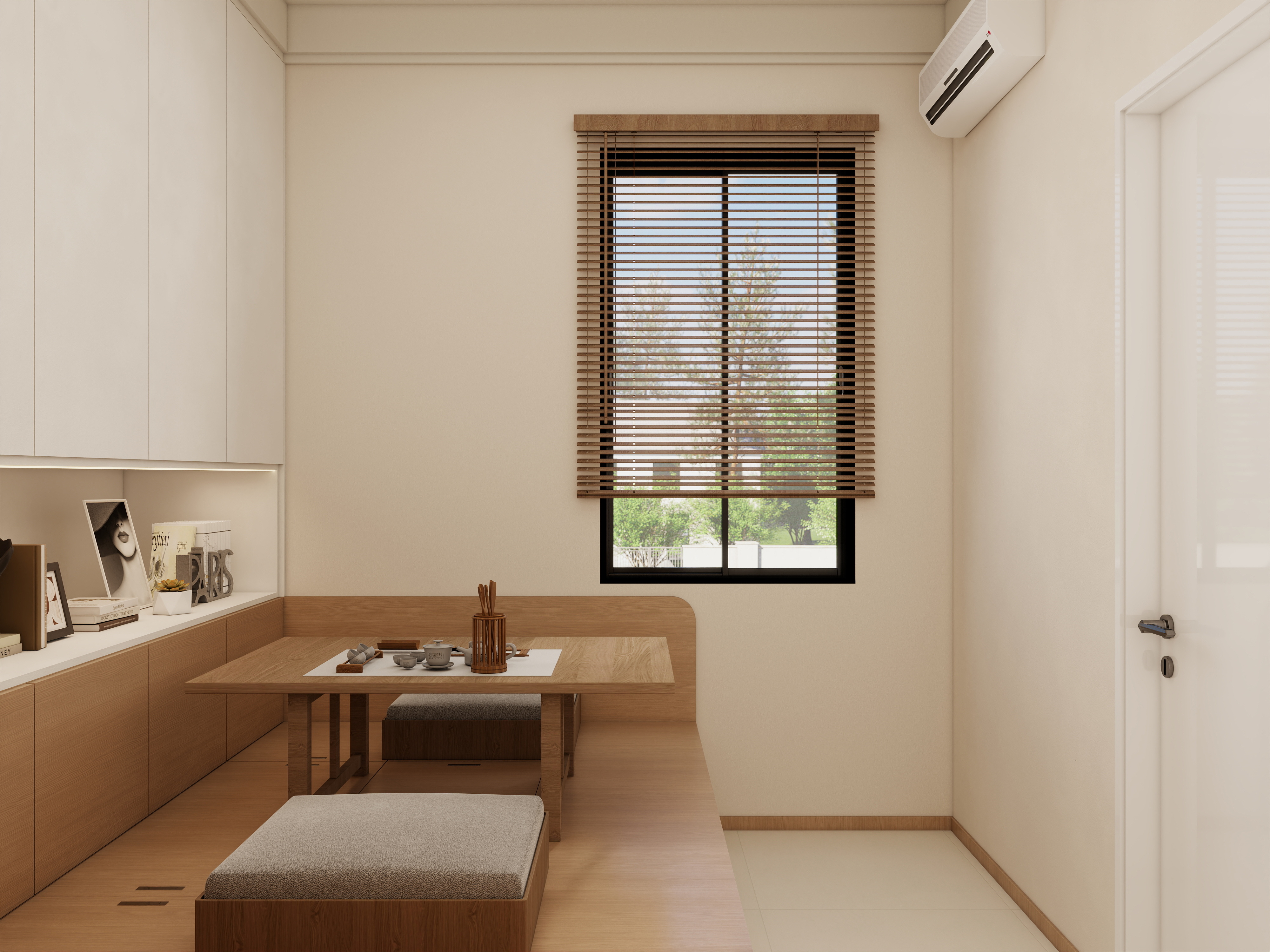 庄育霖-奶油原木风两层自建房带院装修效果图