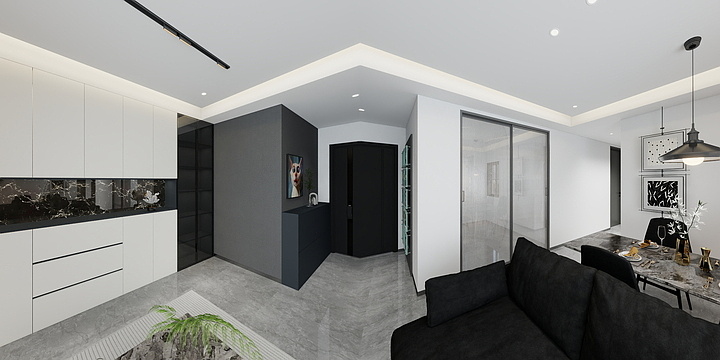 远山青--黑白简约丨40㎡客餐厅设计-装修设计方案