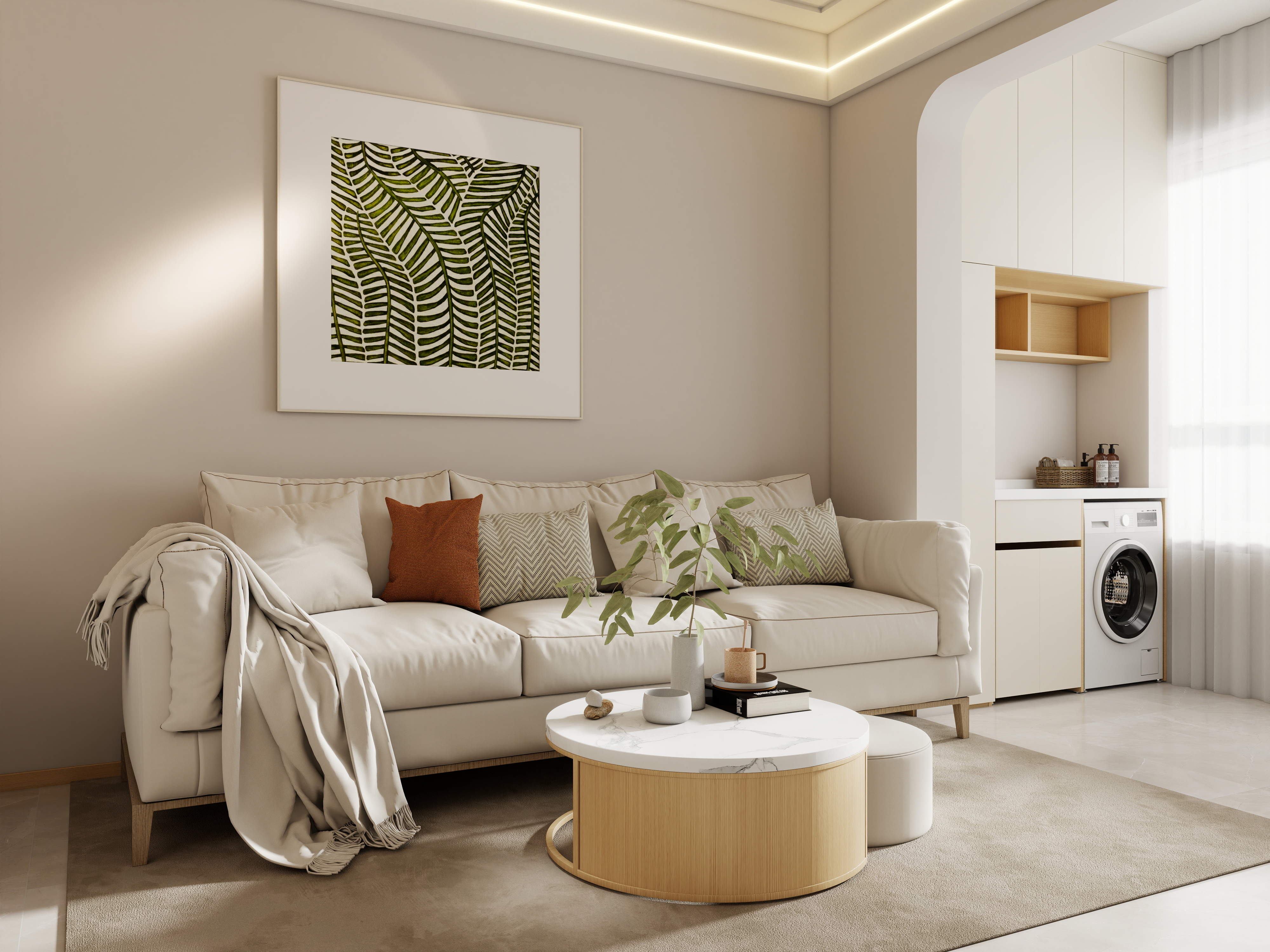 壹诺设计工作室-67㎡2室-奶油风装修效果图