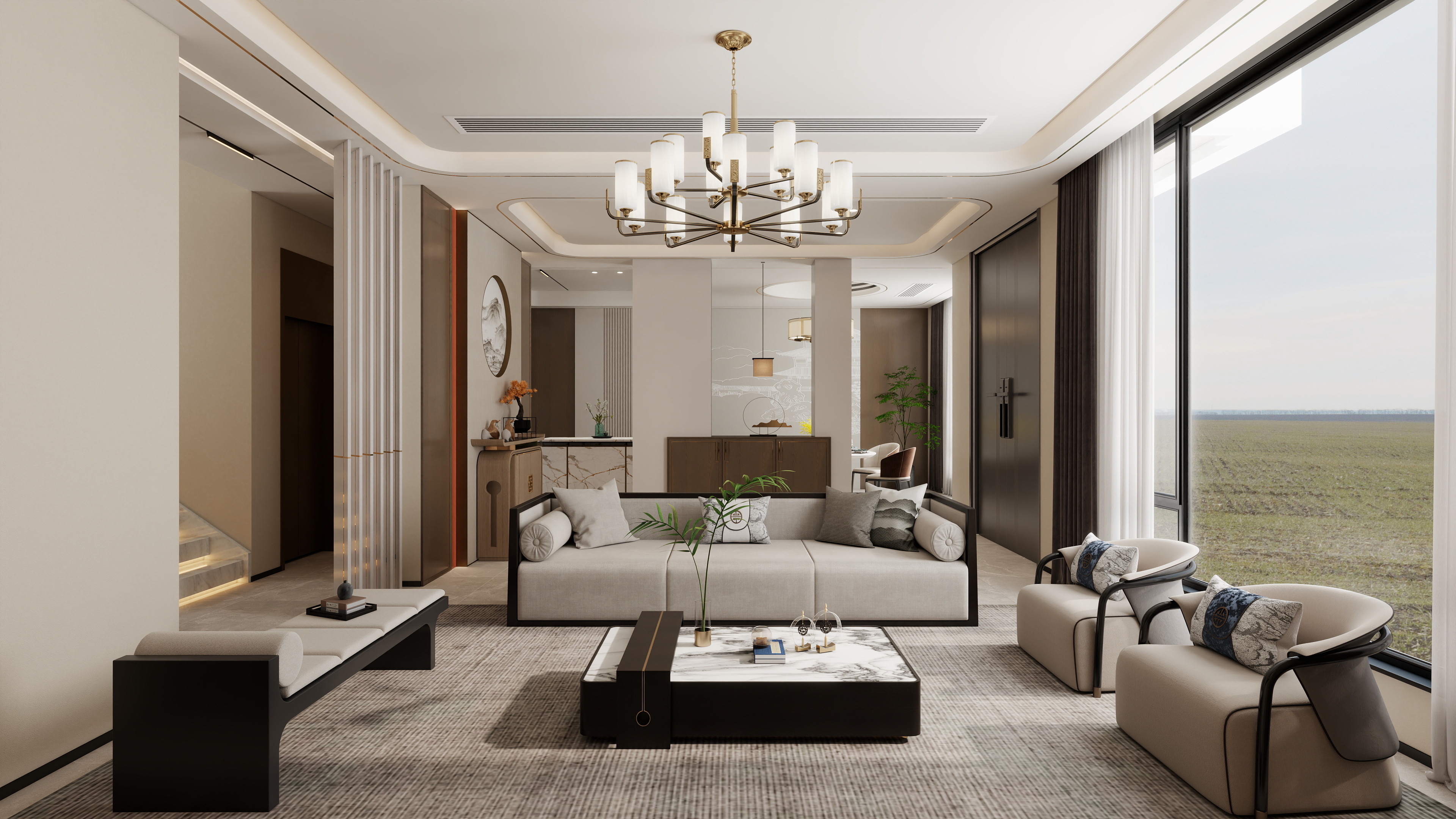 孙有权-『枕山栖谷』233平丨新中式别墅装修效果图