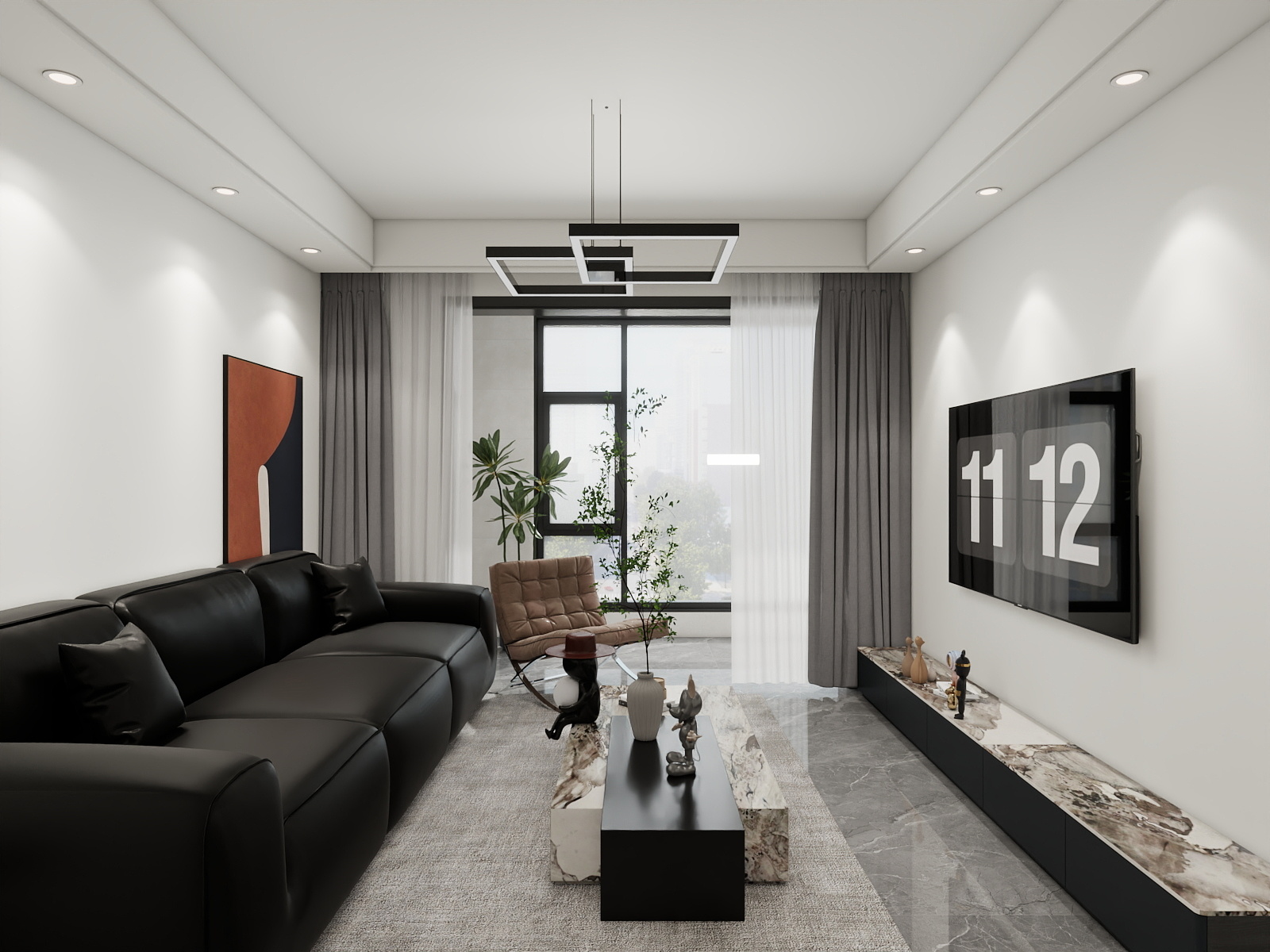 卓君*-抚州梦湖96㎡黑白灰-装修设计方案