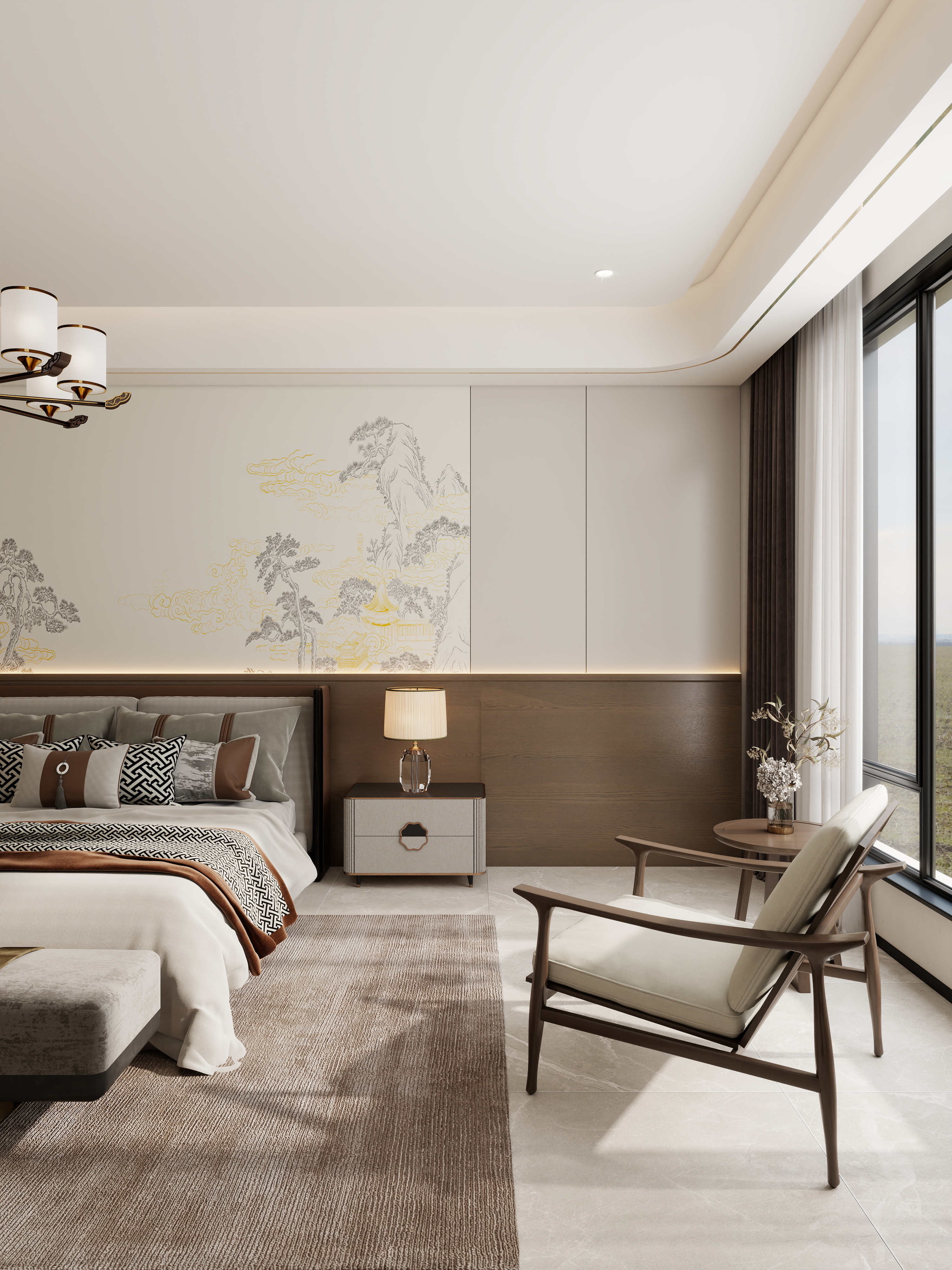 孙有权-『枕山栖谷』233平丨新中式别墅装修效果图