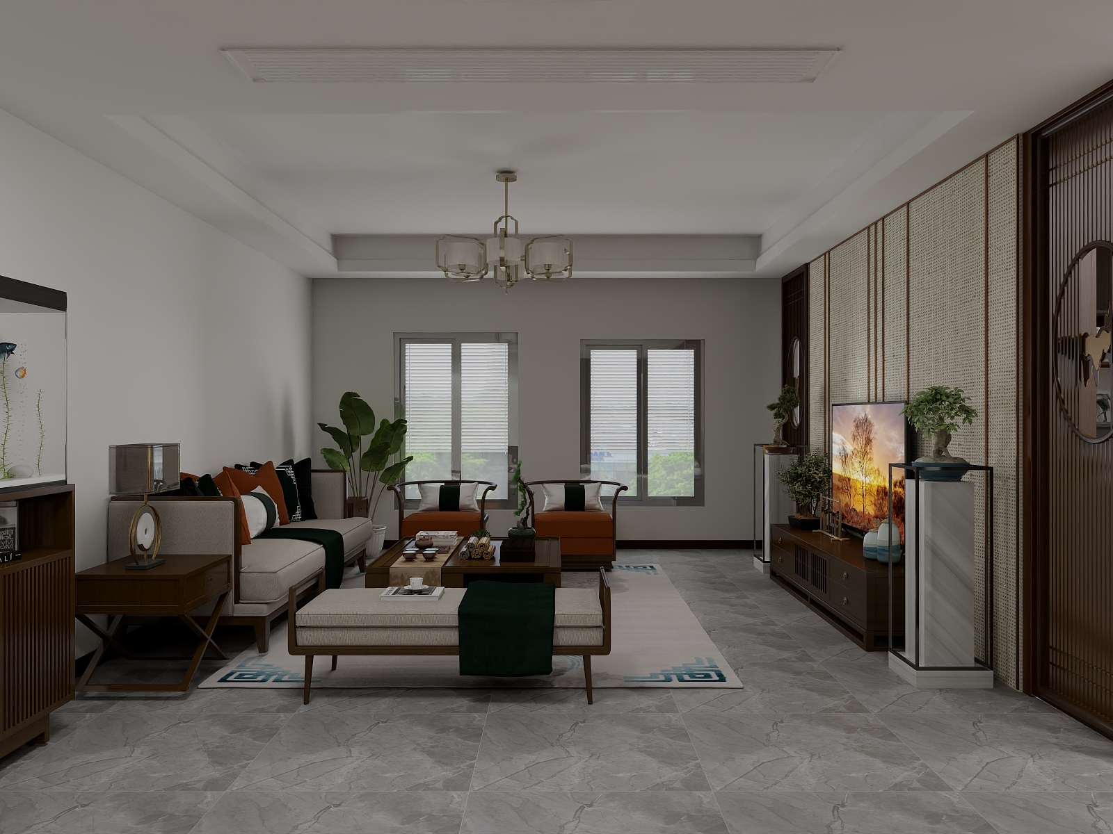 吴爽- 170m²新中式风格装修效果图