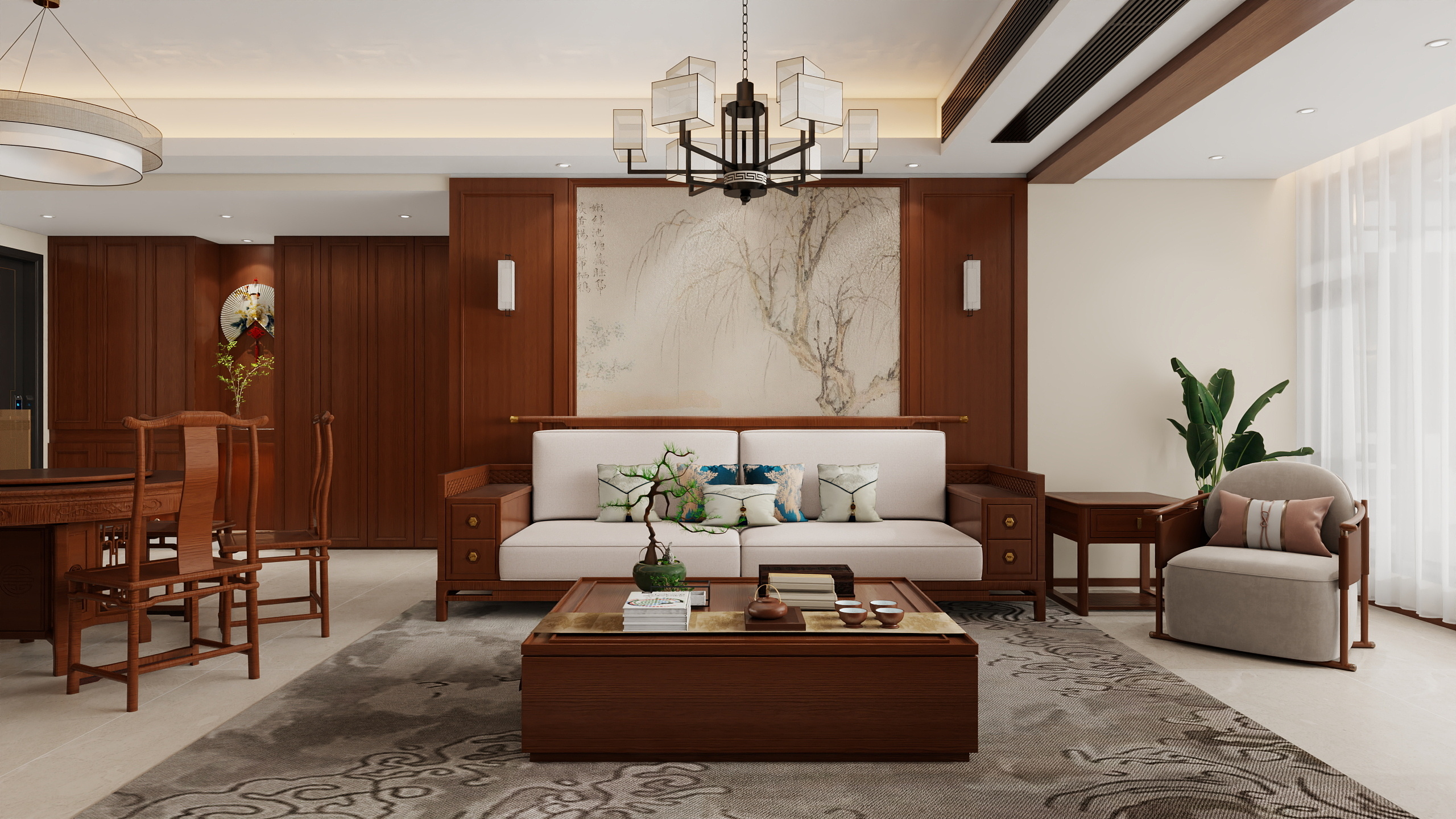 成爽-四川成都成都合院（376平方底跃简约中式三居室）-装修设计方案