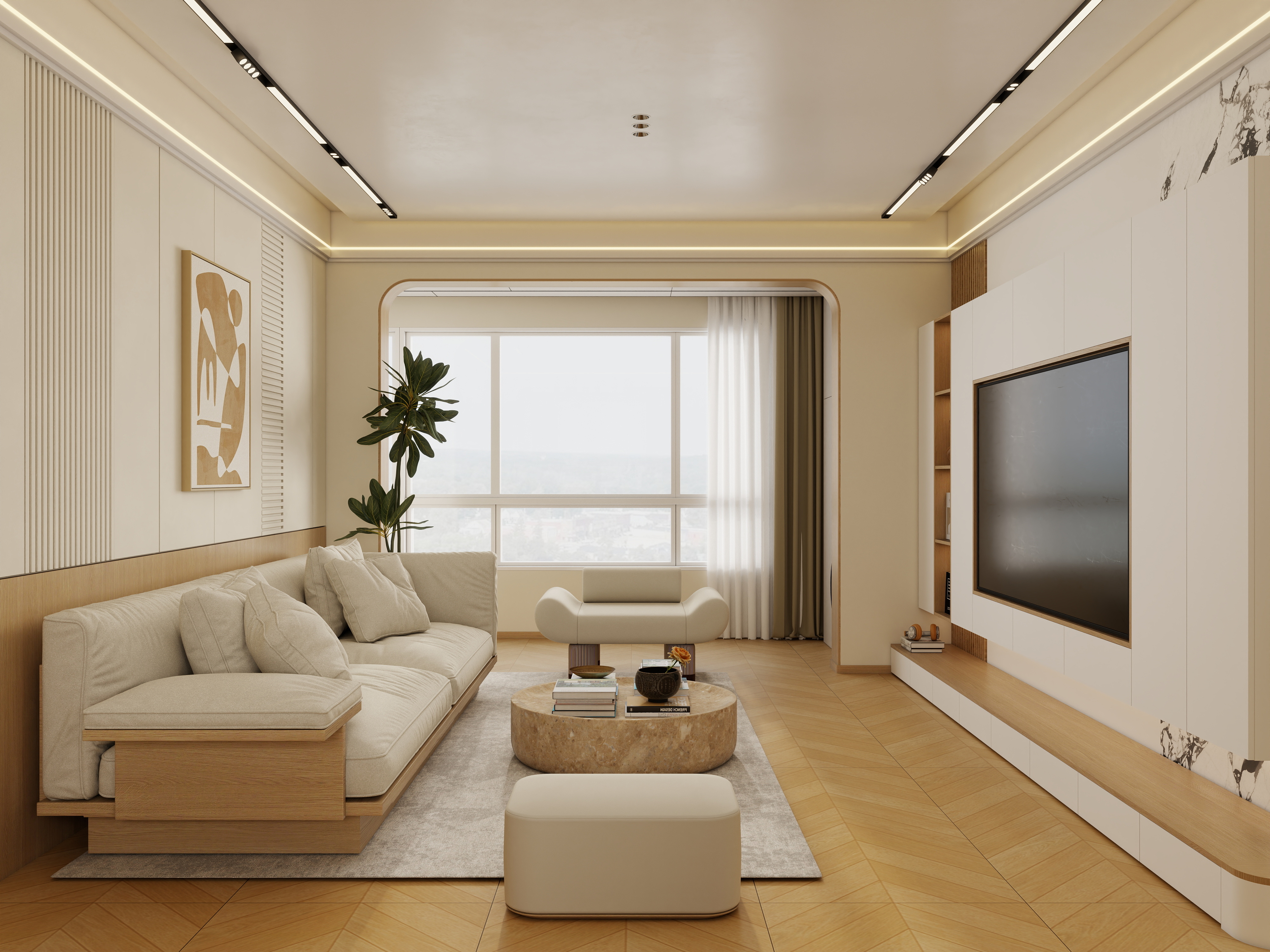 庄育霖-河畔世家127平奶油原木风4室-装修设计方案