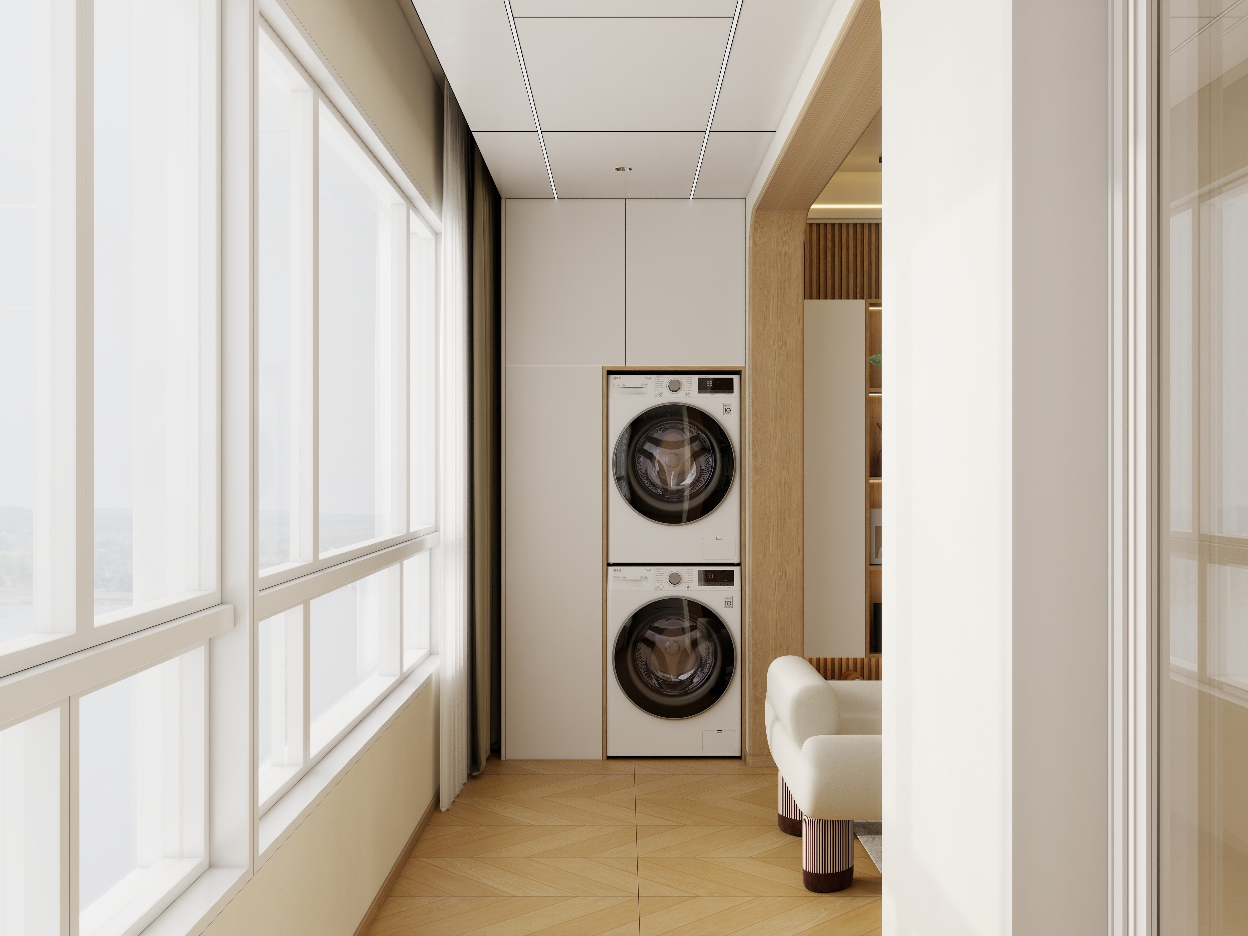 庄育霖-河畔世家127平奶油原木风4室装修效果图