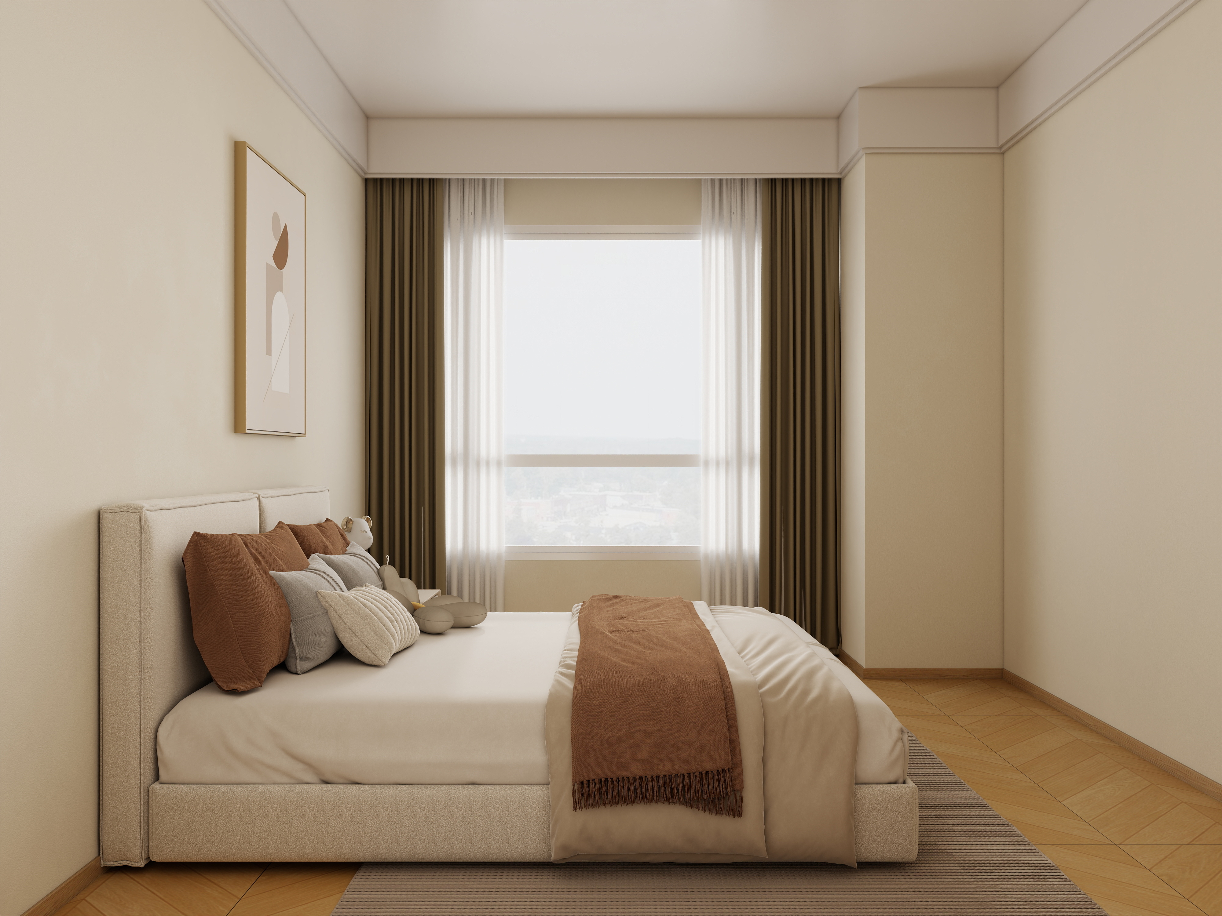 庄育霖-河畔世家127平奶油原木风4室装修效果图