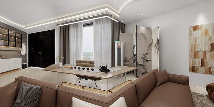 远山青--新中式丨自建别墅-装修设计方案