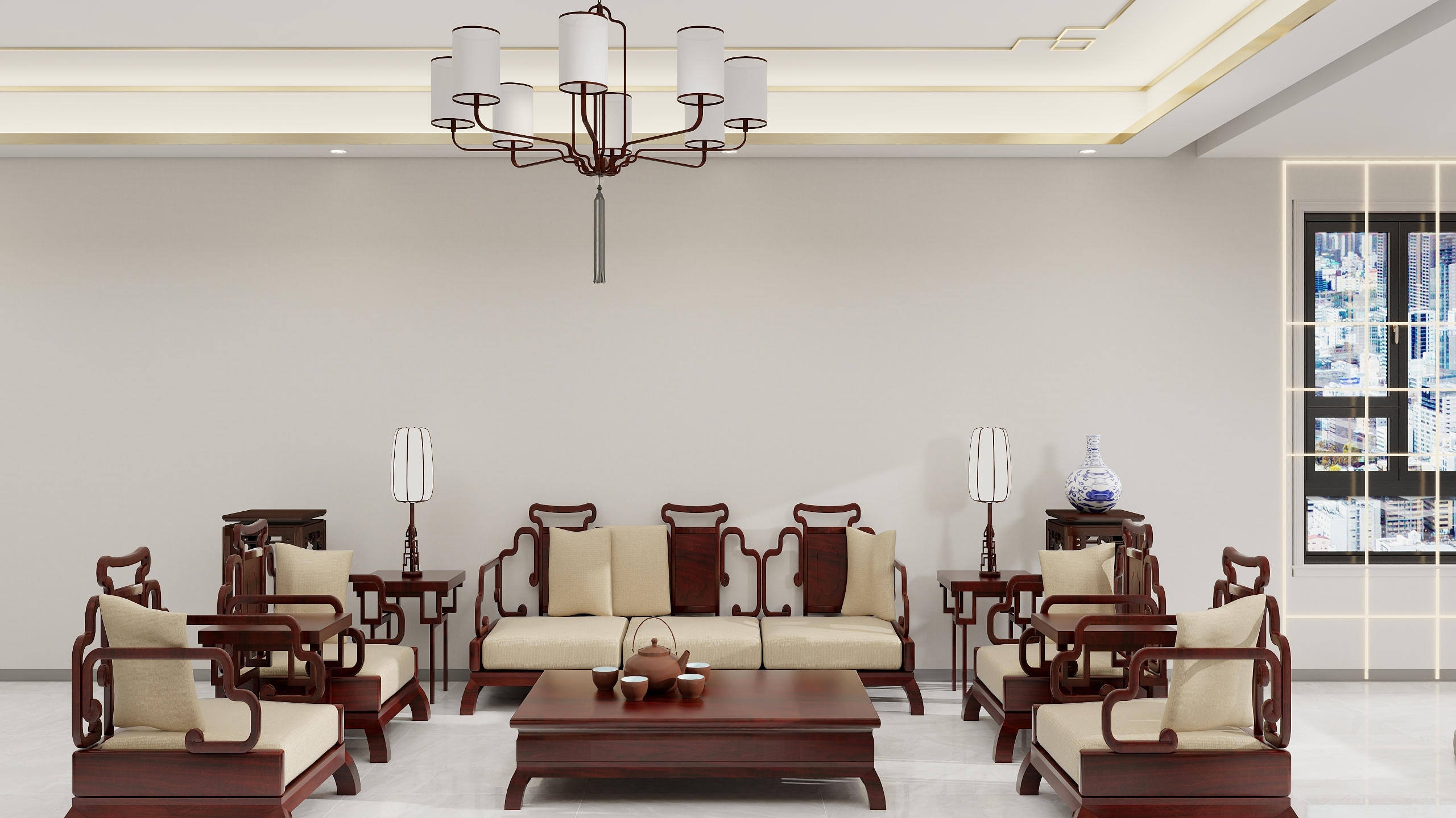 李青越-99方新中式风格一居室装修效果图