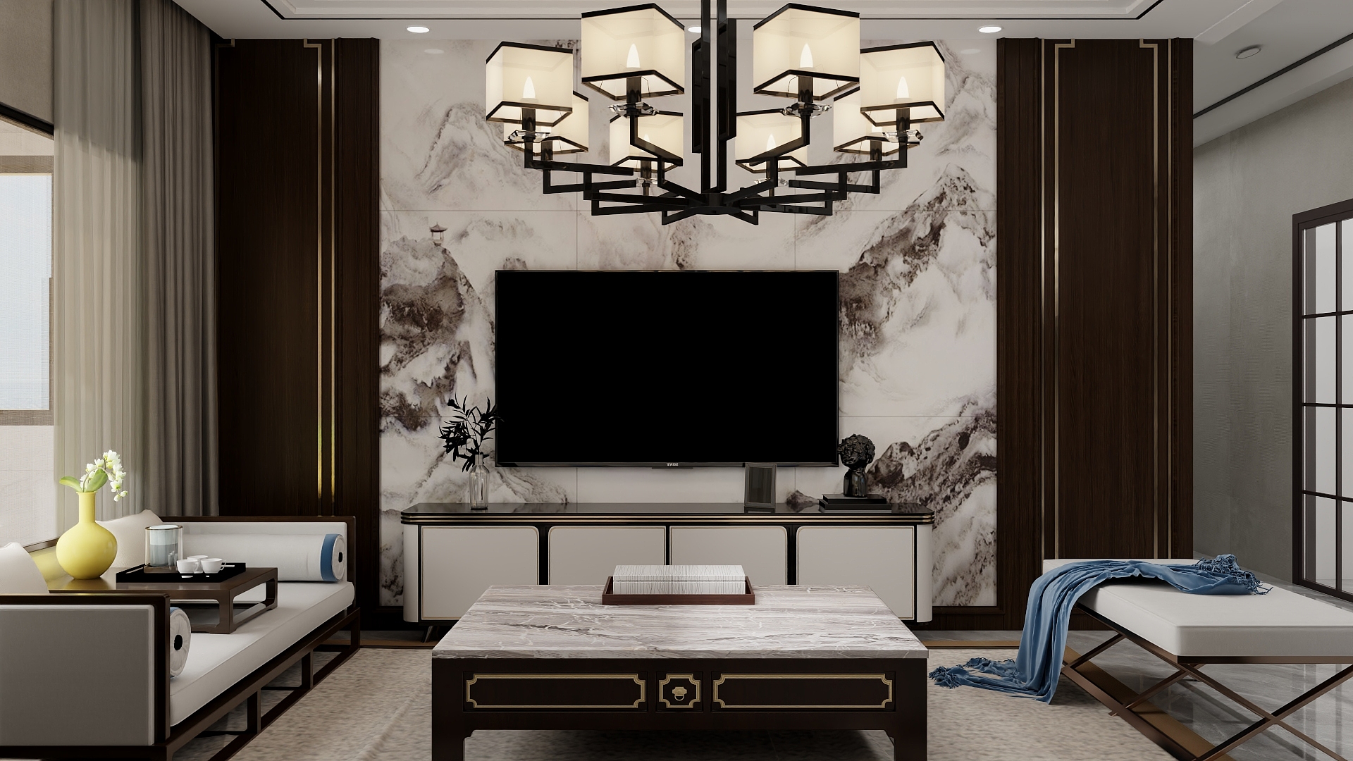 李青越-110平米新中式三居室装修效果图