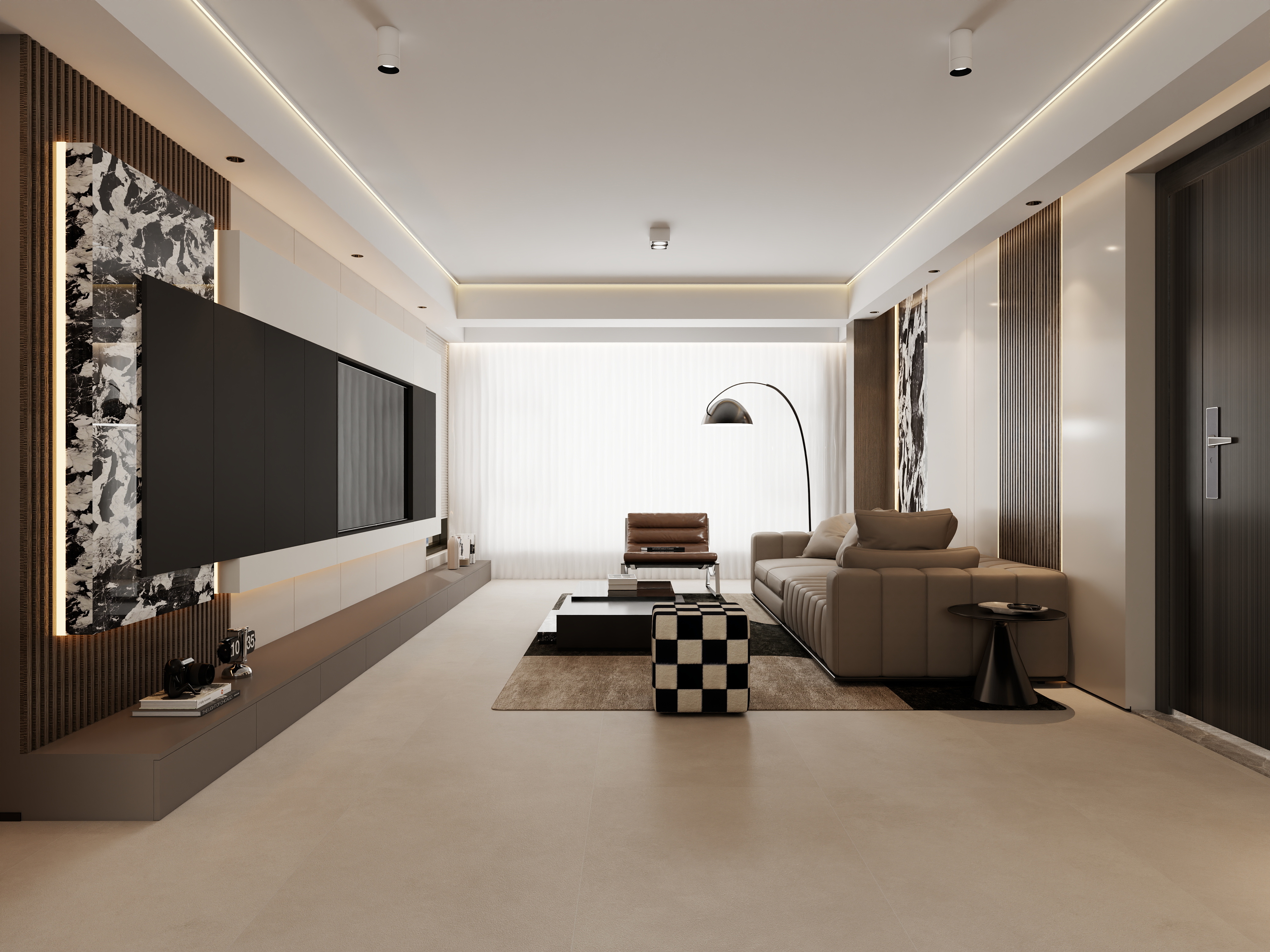 张煜强煜境设计-124平米现代轻奢三房装修效果图