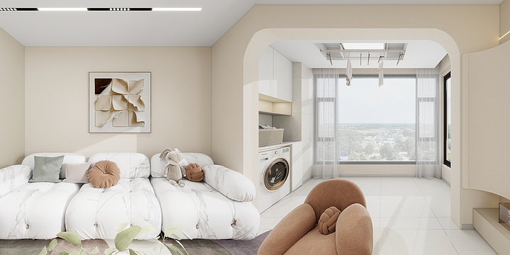 零林七设计-兰州万达住宅90平米奶油风-装修设计方案