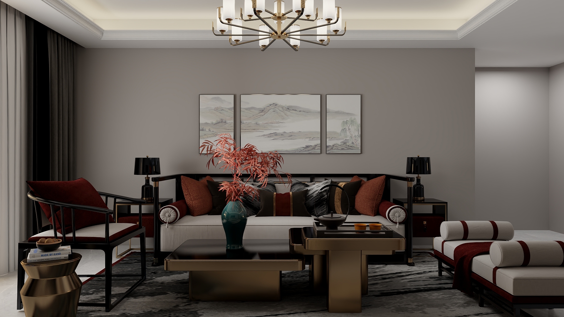 李青越-129平方简约中式三居室装修效果图