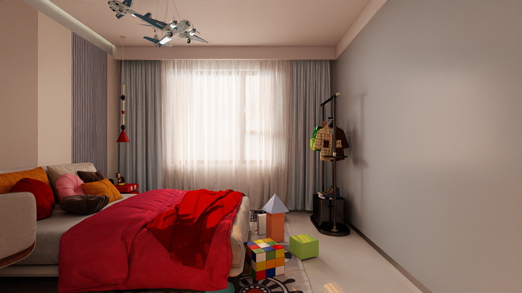 设计-男孩-多巴胺奶油风一层次卧装修效果图第3张