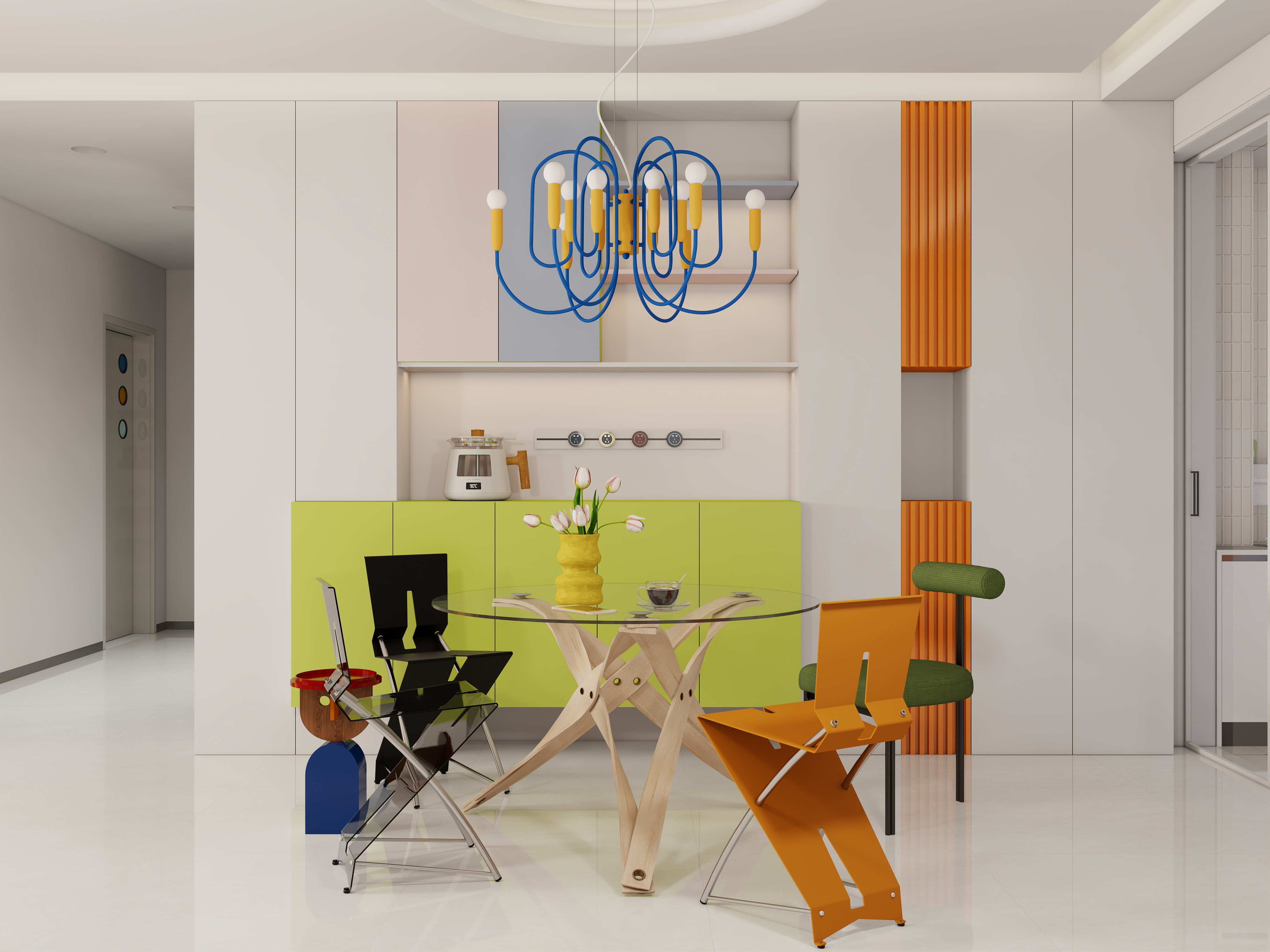 设计-男孩-多巴胺奶油风一层客餐厅装修效果图第2张