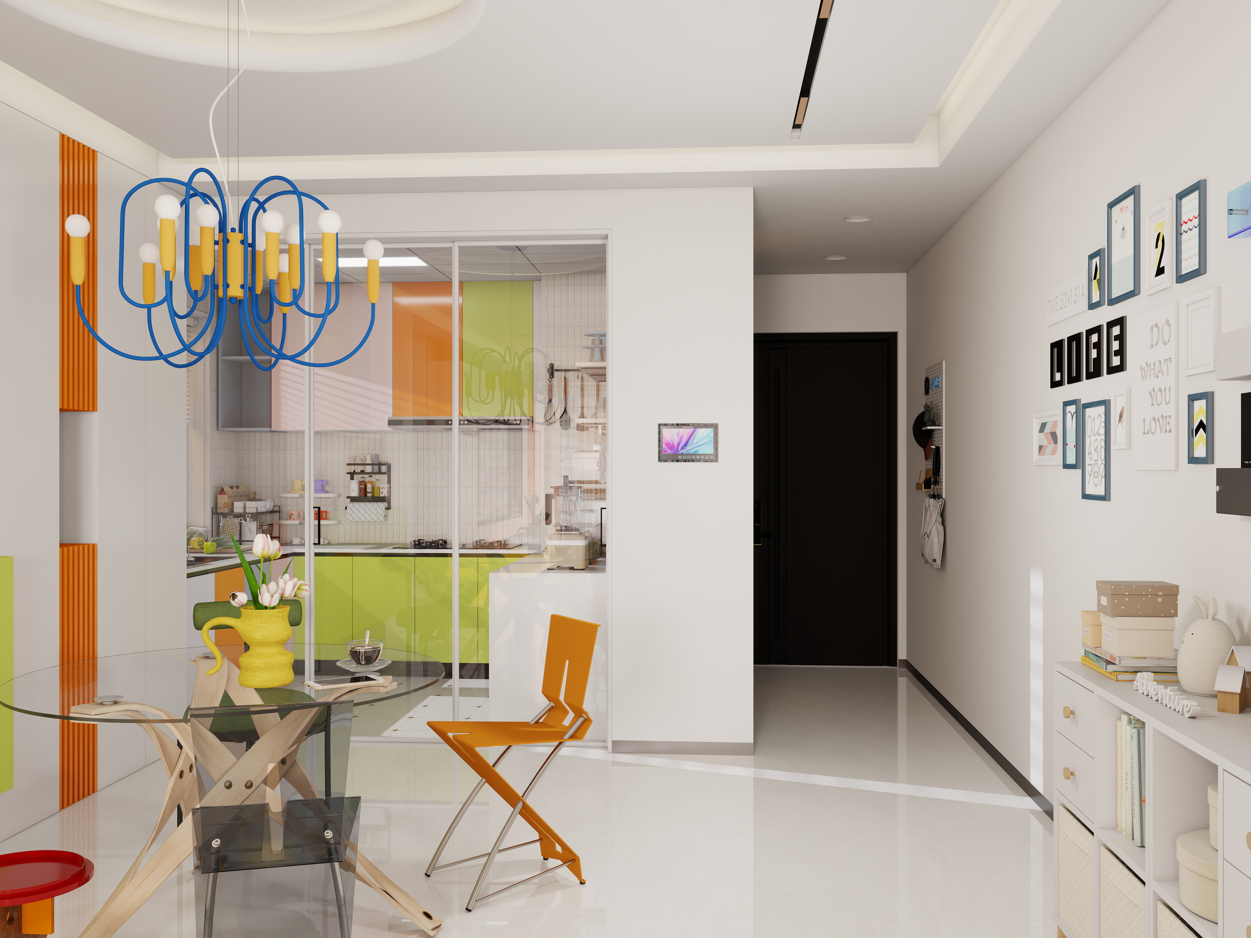 设计-男孩-多巴胺奶油风一层客餐厅装修效果图第3张