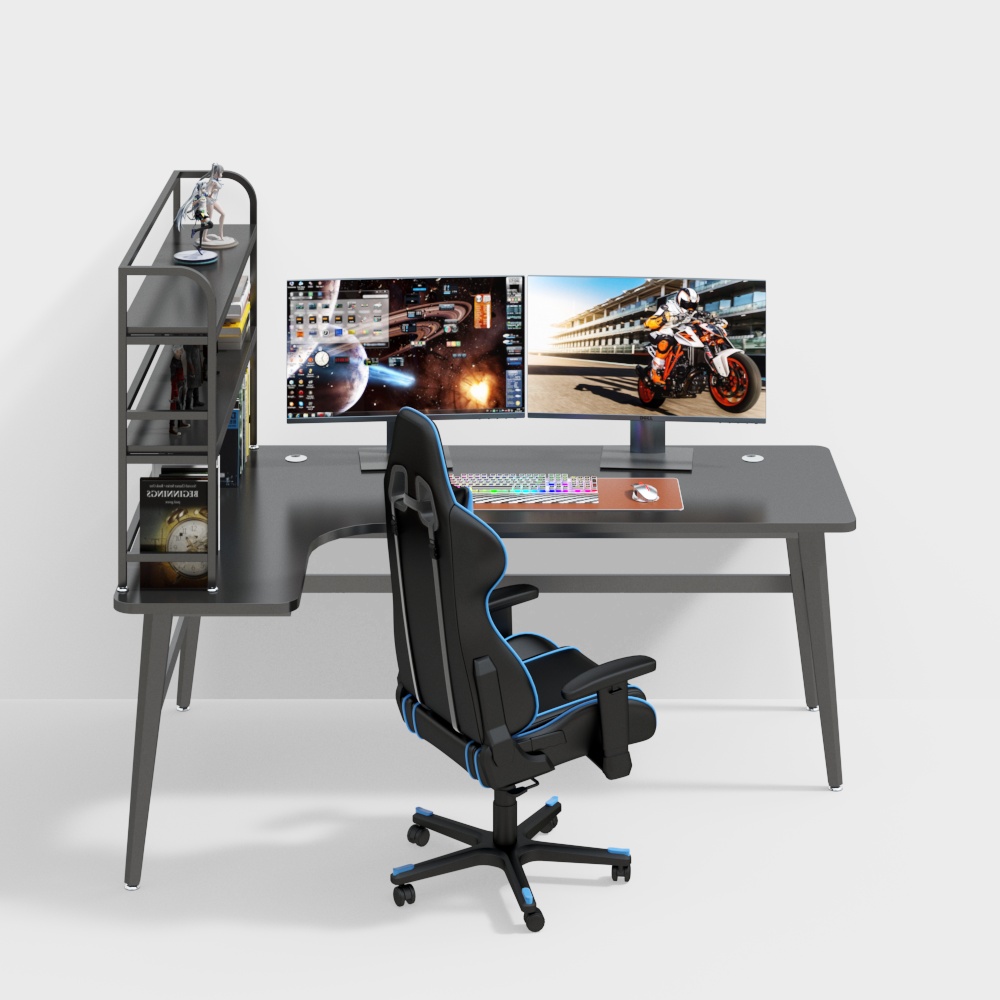 现代电竞桌椅组合3D模型