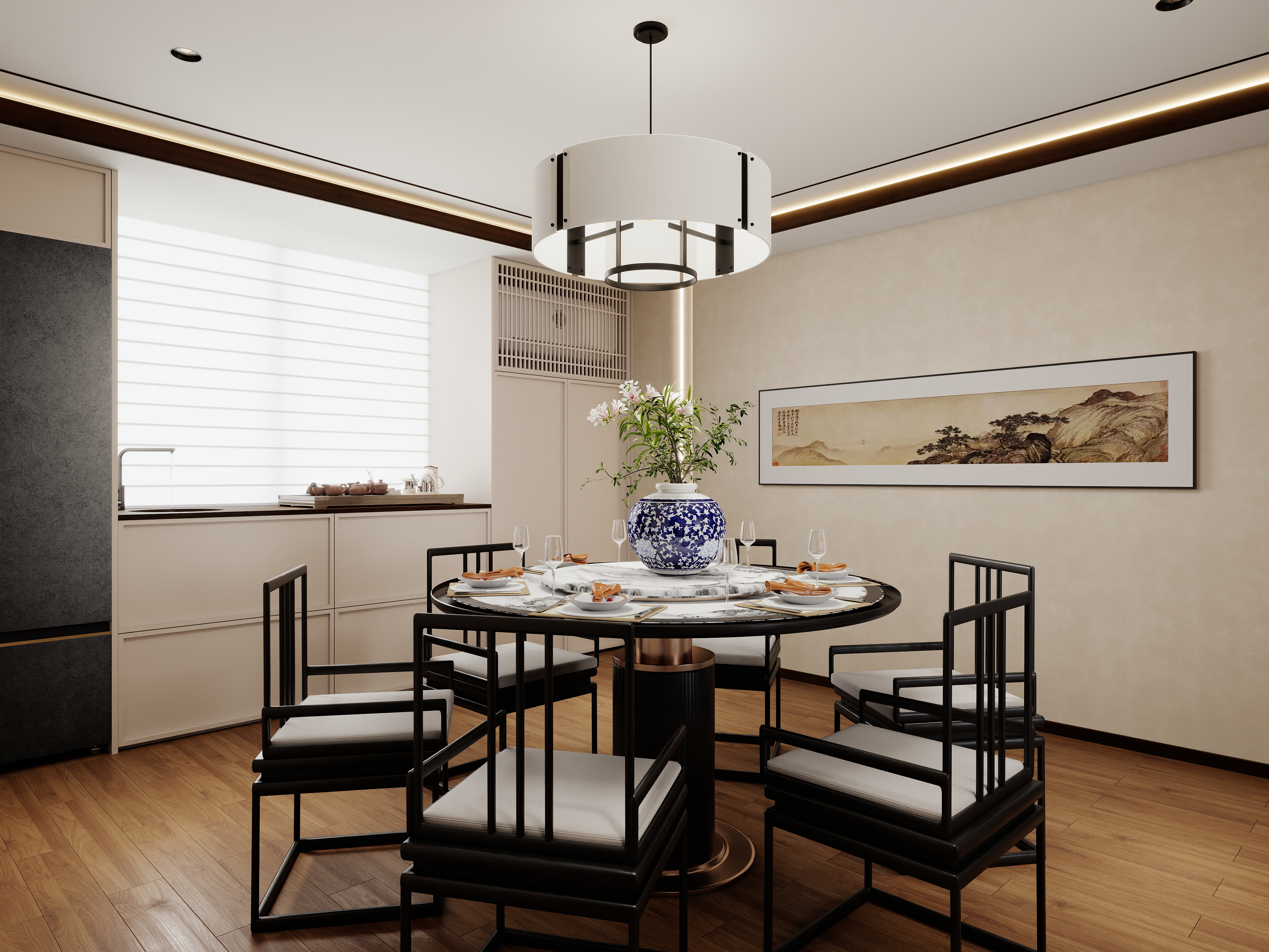 陈辉-260平方新中式雅居装修效果图