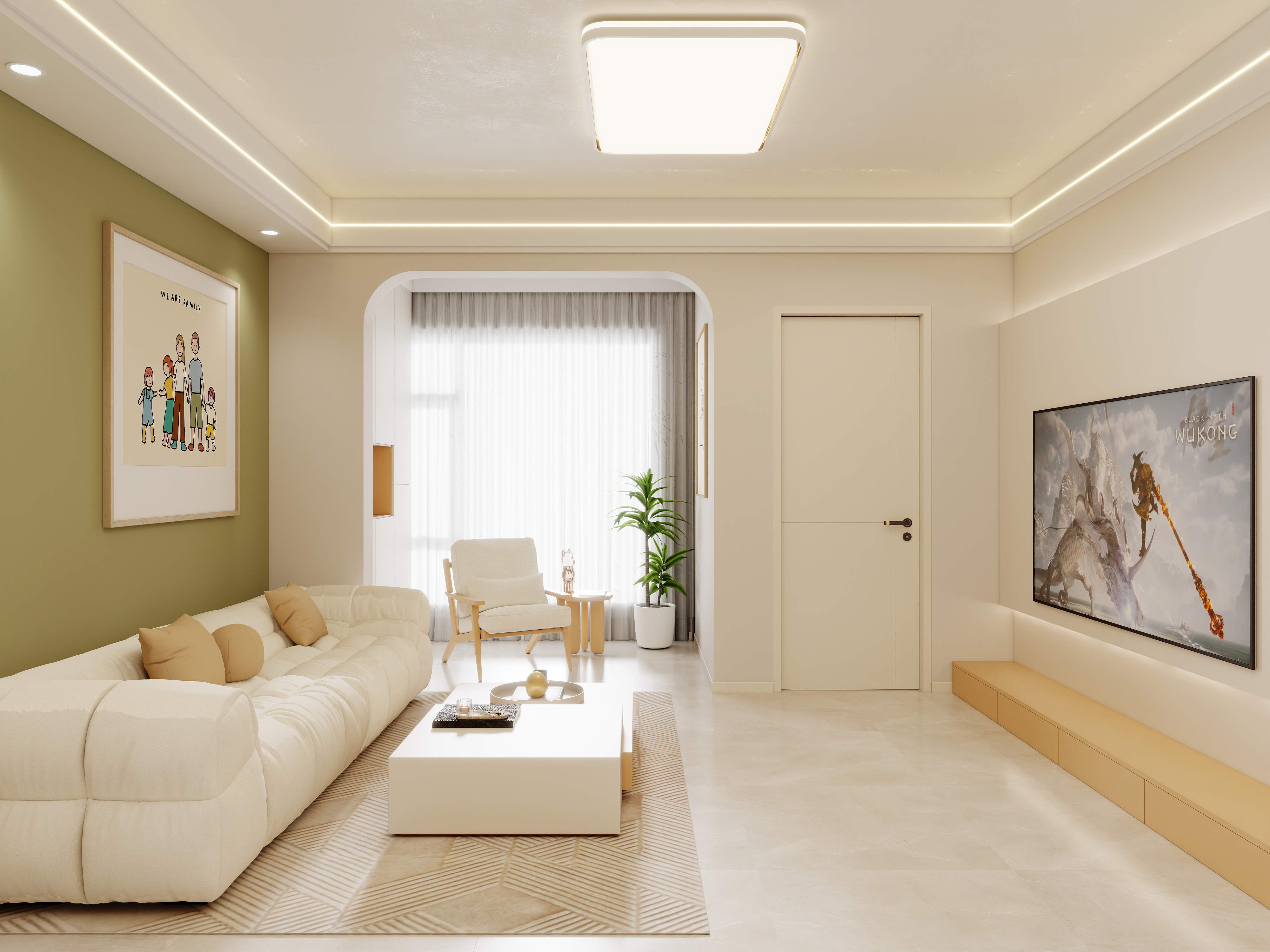 壹诺设计工作室-88㎡2室-奶油风一层客餐厅装修效果图第2张