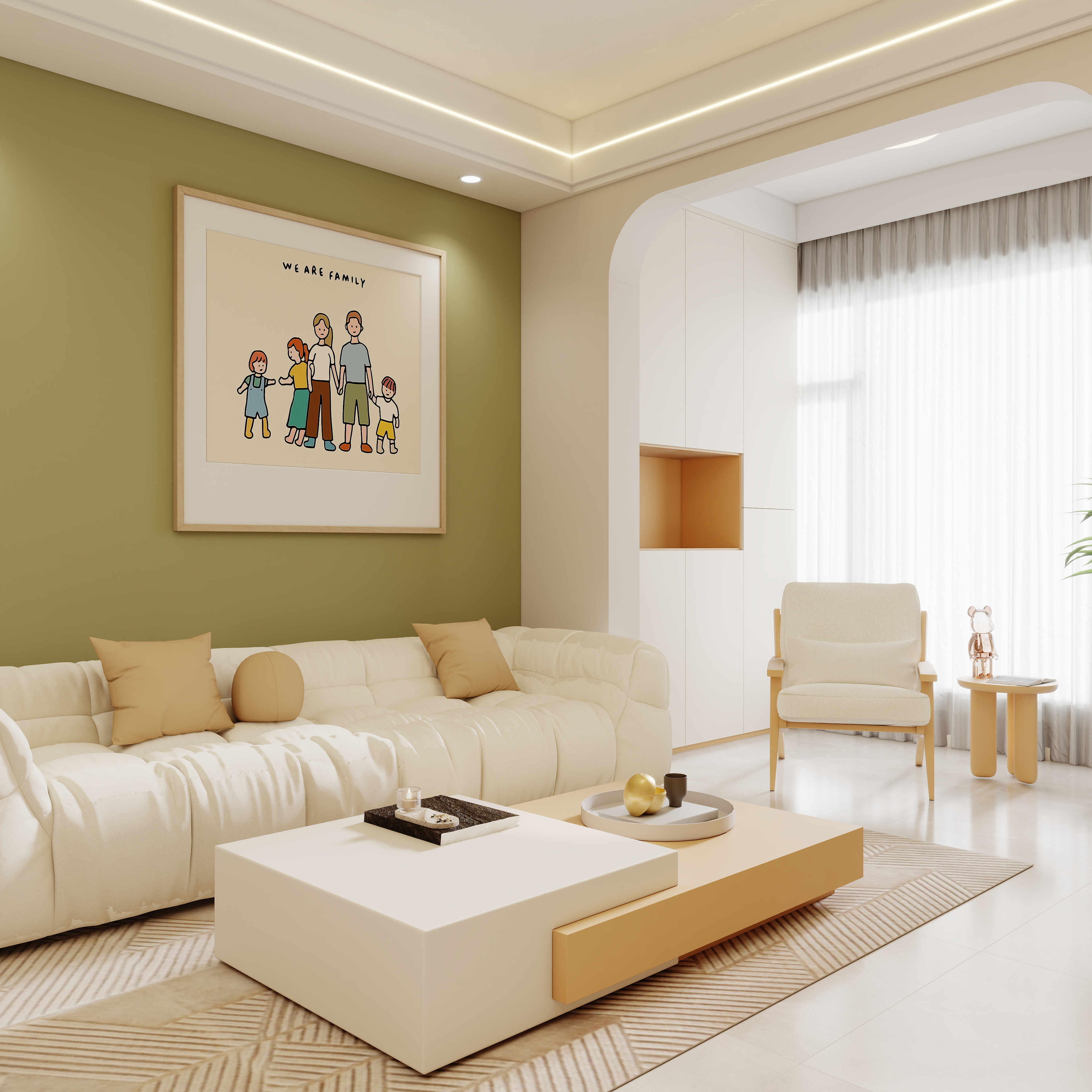 壹诺设计工作室-88㎡2室-奶油风一层客餐厅装修效果图第3张